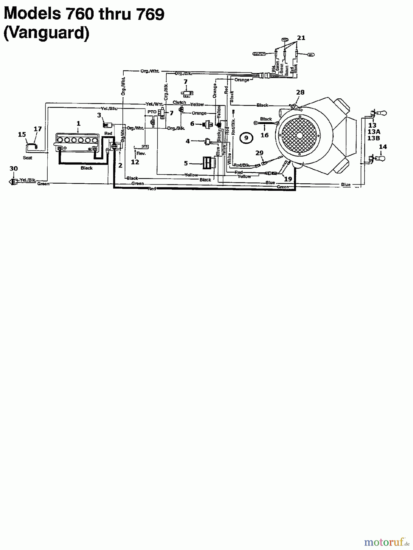  MTD Lawn tractors 13/102 135N765N678  (1995) Wiring diagram Vanguard