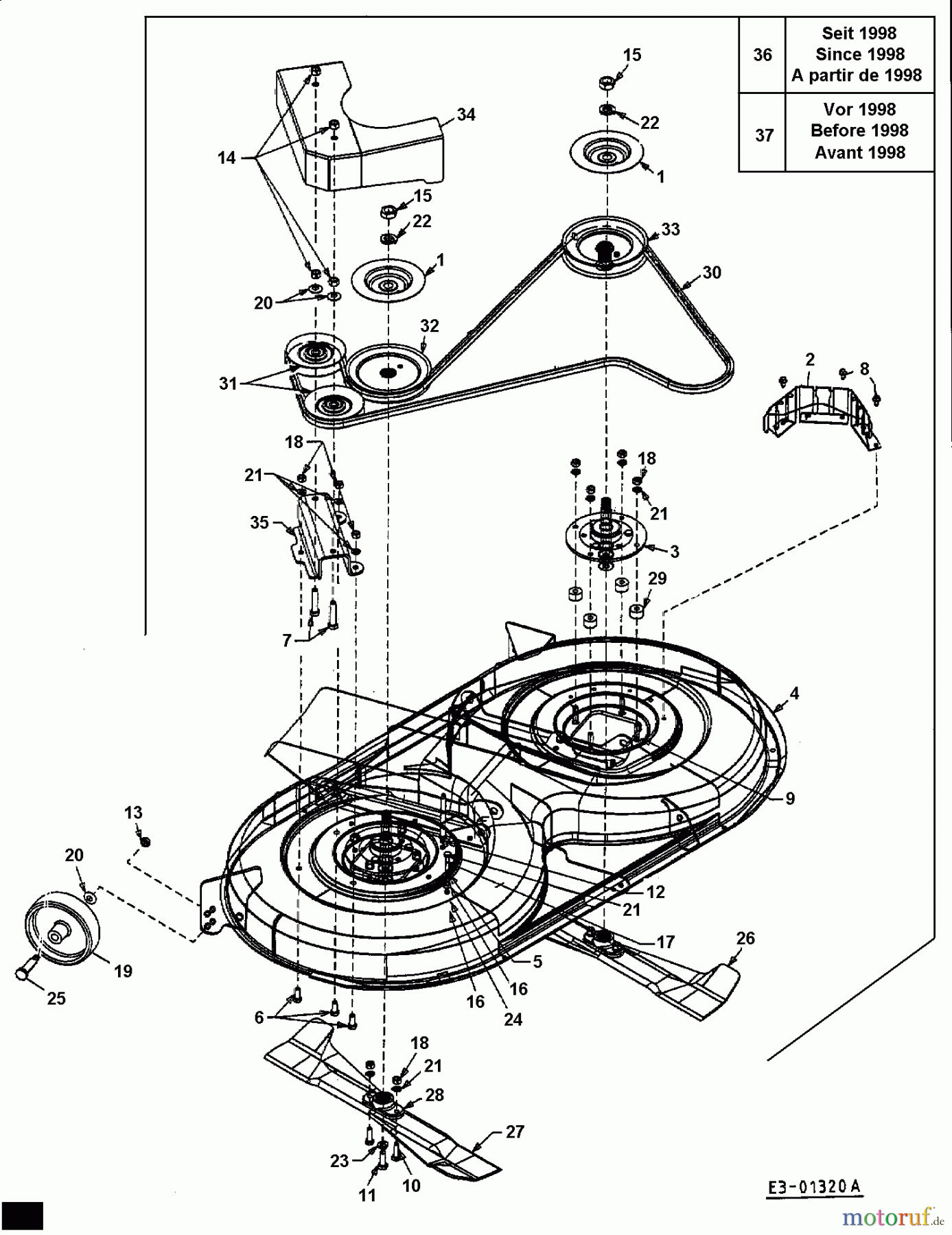  Bricolage Tracteurs de pelouse MBT 130/102 13AA762N615  (1998) Plateau de coupe N (40