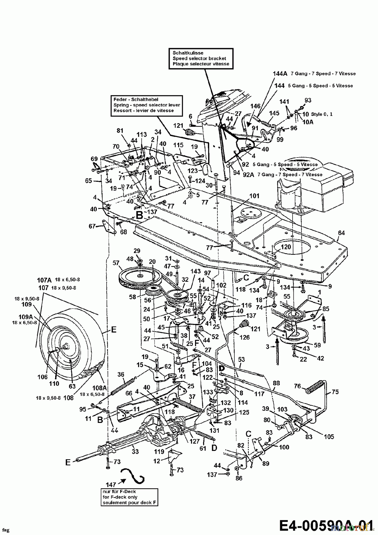  Hvc Rasentraktoren C 451 D 13AC451D609  (1998) Fahrantrieb, Motorkeilriemenscheibe, Pedal, Räder hinten
