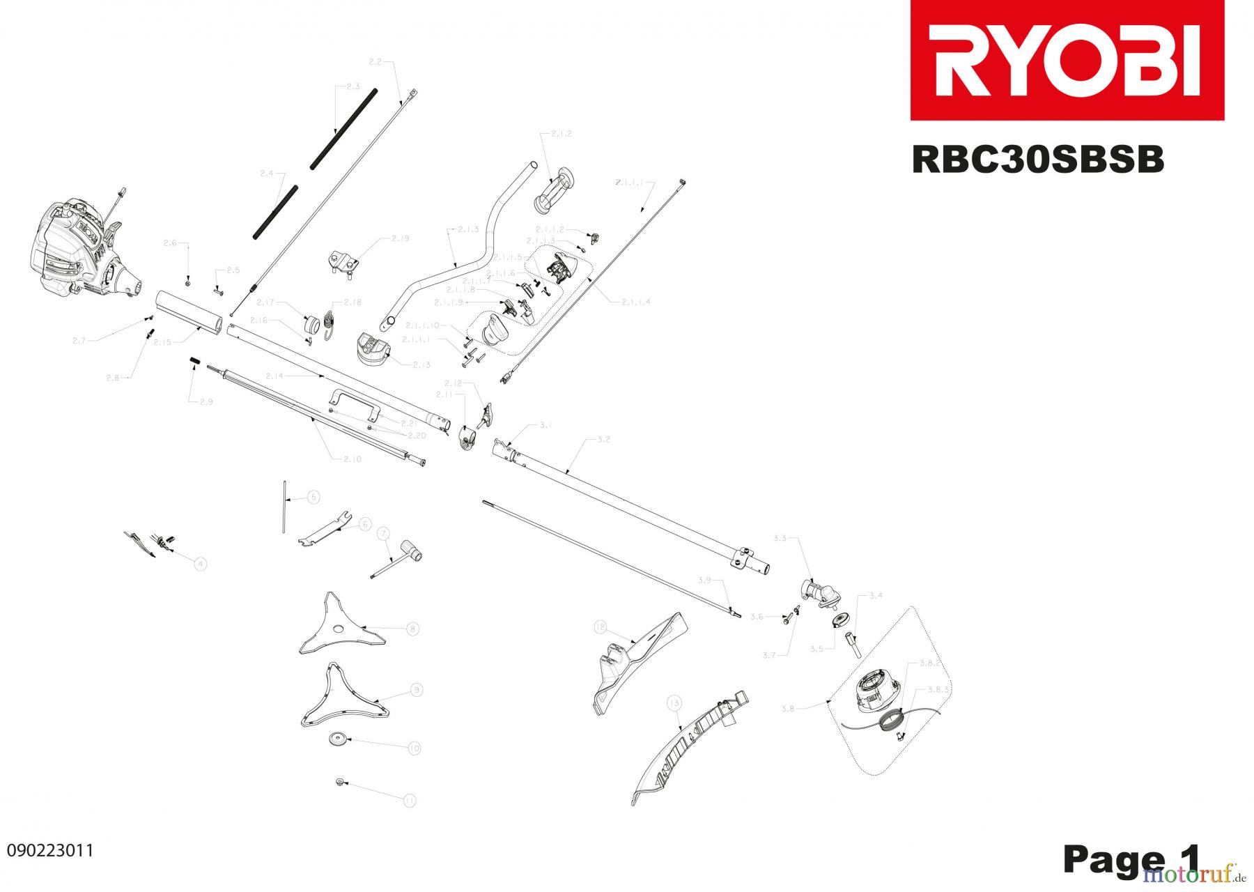  Ryobi Sensen Freischneider Benzin RBC30SBSB Seite 1