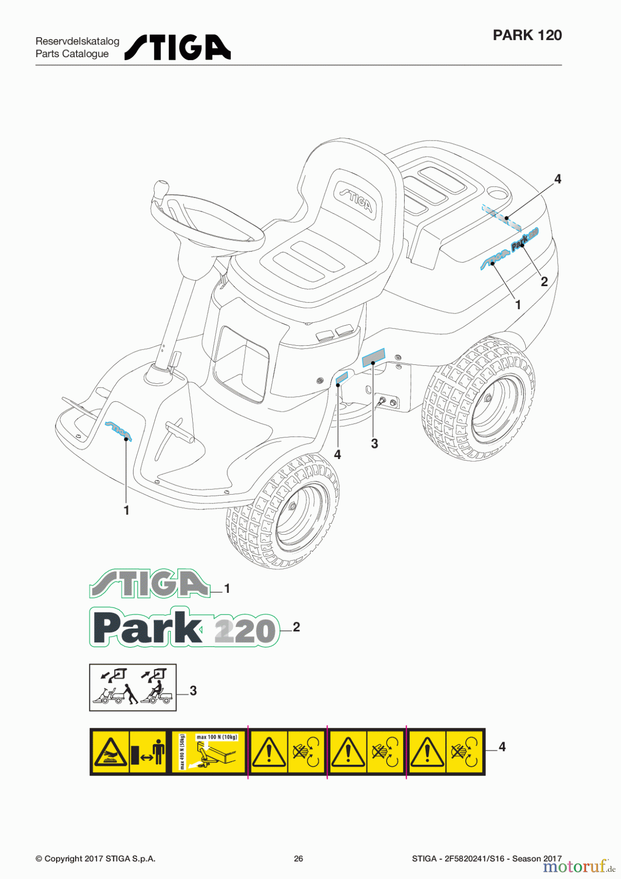  Stiga Frontmäher Grundgerät Park 2017 Park 120 2F5820241/S16 - Season 2017 Labels