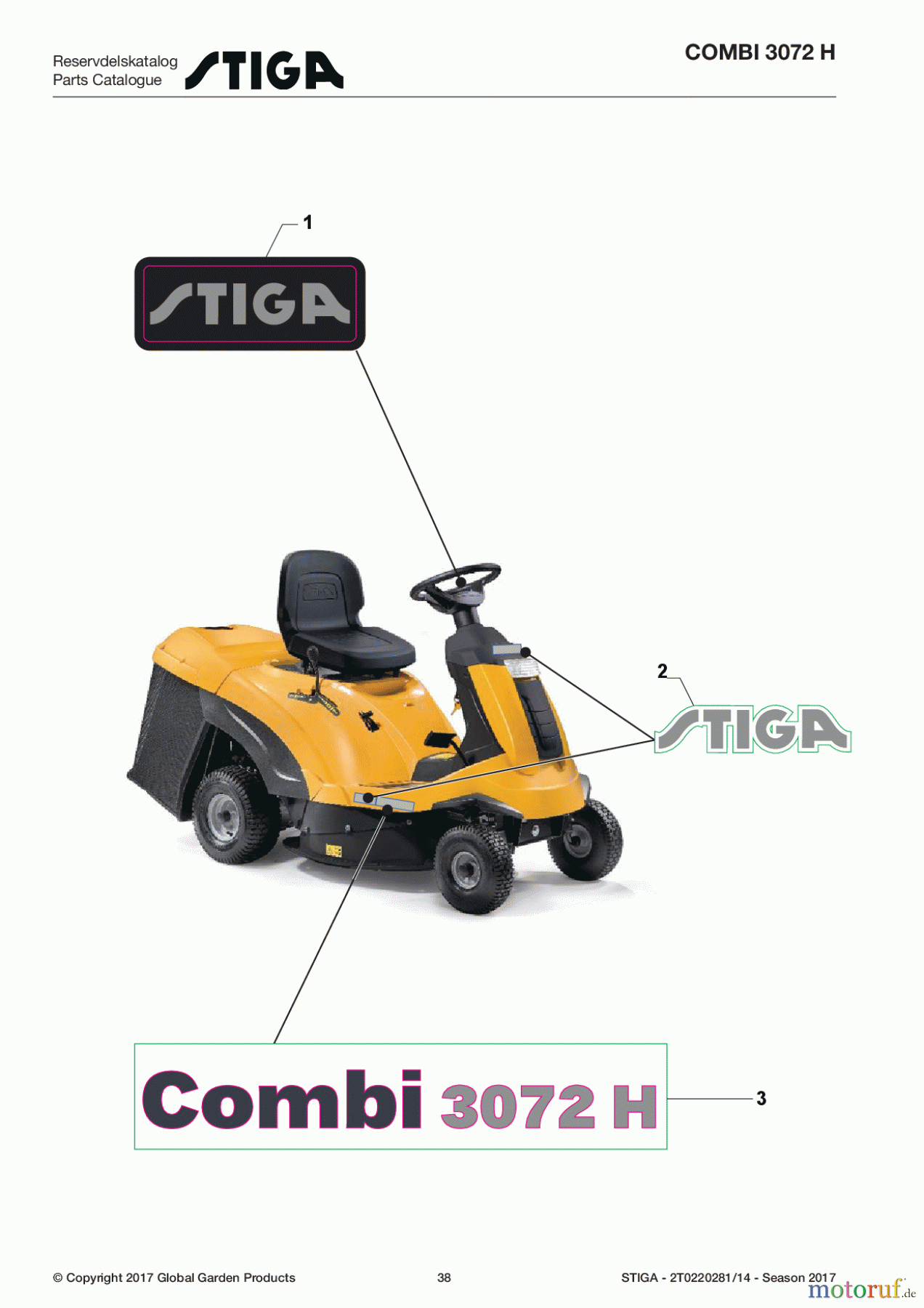  Stiga Rasentraktoren Riders Combi 2017 COMBI 3072 H 2T0220281/14 - Season 2017 Labels