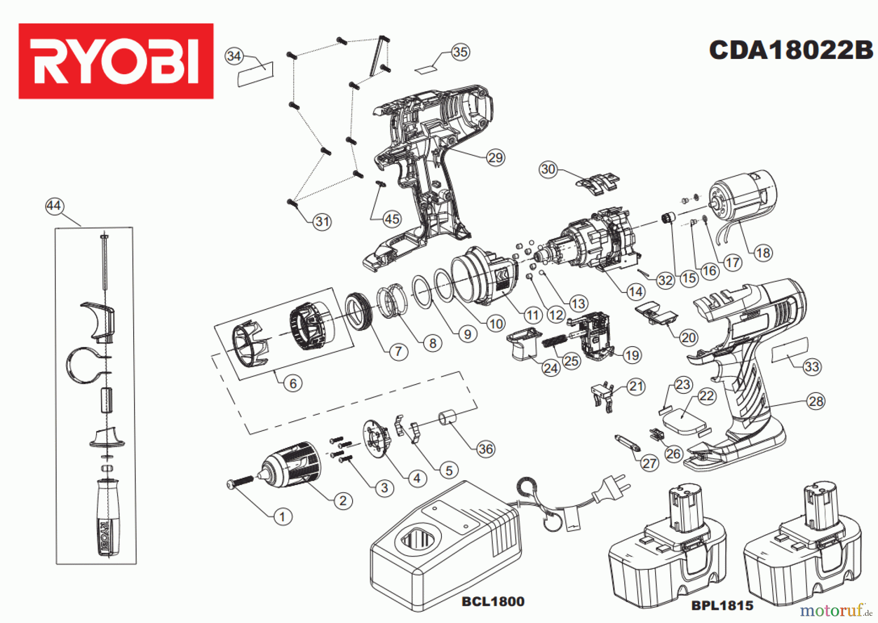  Ryobi (Schlag-)Bohrschrauber Bohrschrauber CDA18022B Seite 1