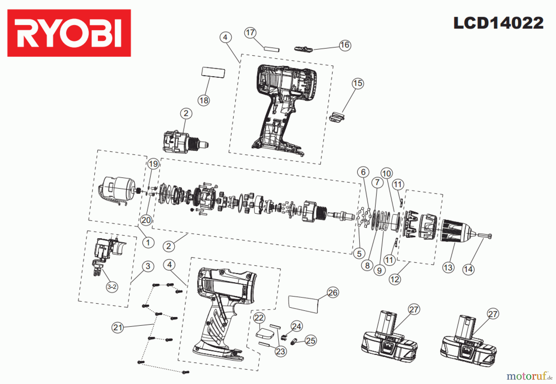  Ryobi (Schlag-)Bohrschrauber Bohrschrauber LCD14022 Seite 1