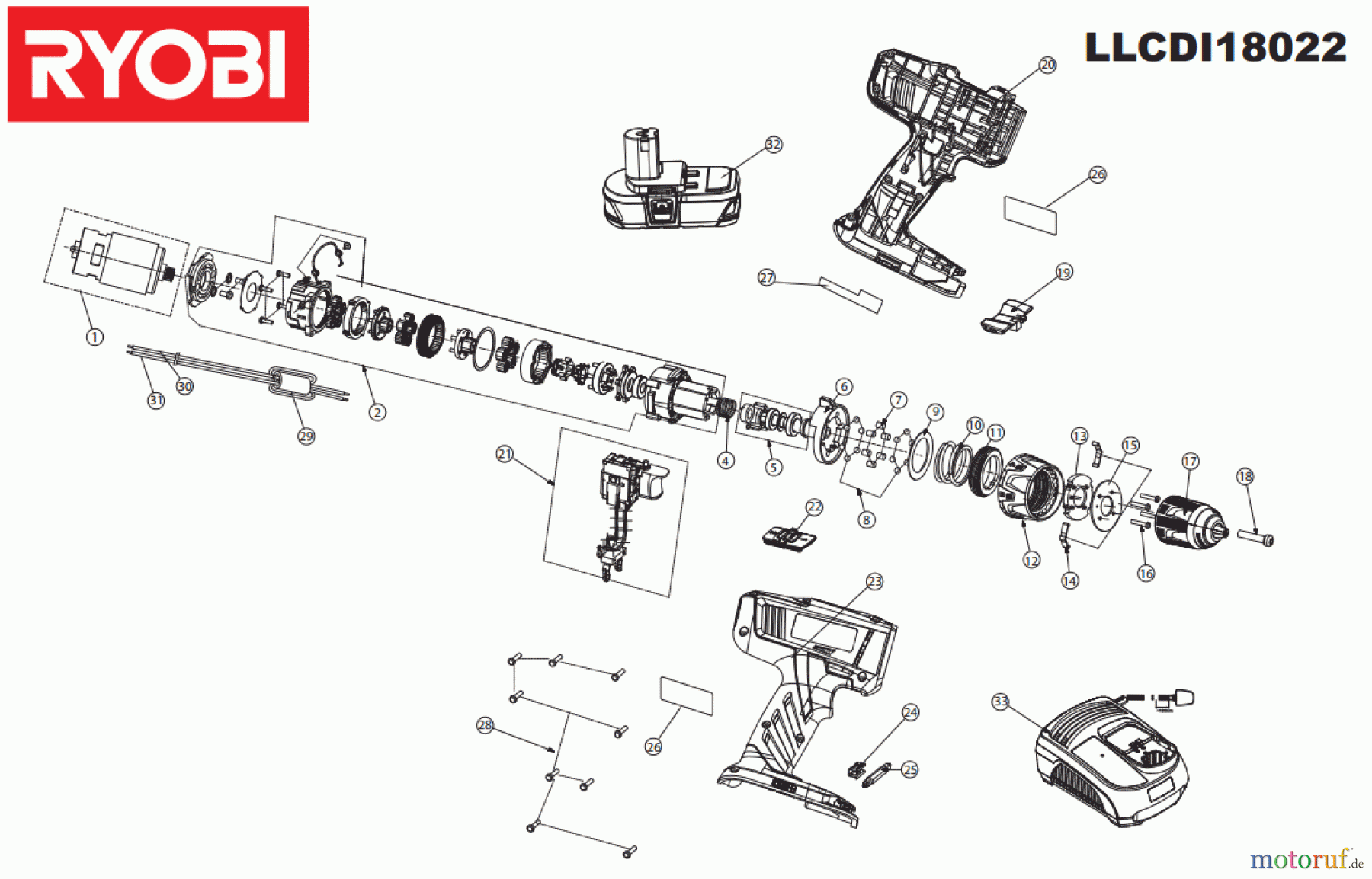  Ryobi (Schlag-)Bohrschrauber Bohrschrauber  LLCDI18022 Seite 1