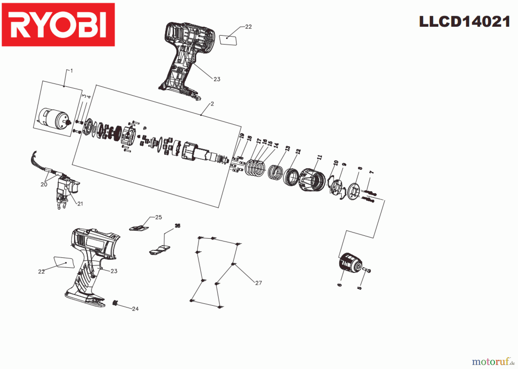  Ryobi (Schlag-)Bohrschrauber Bohrschrauber LLCD14021 Seite 1