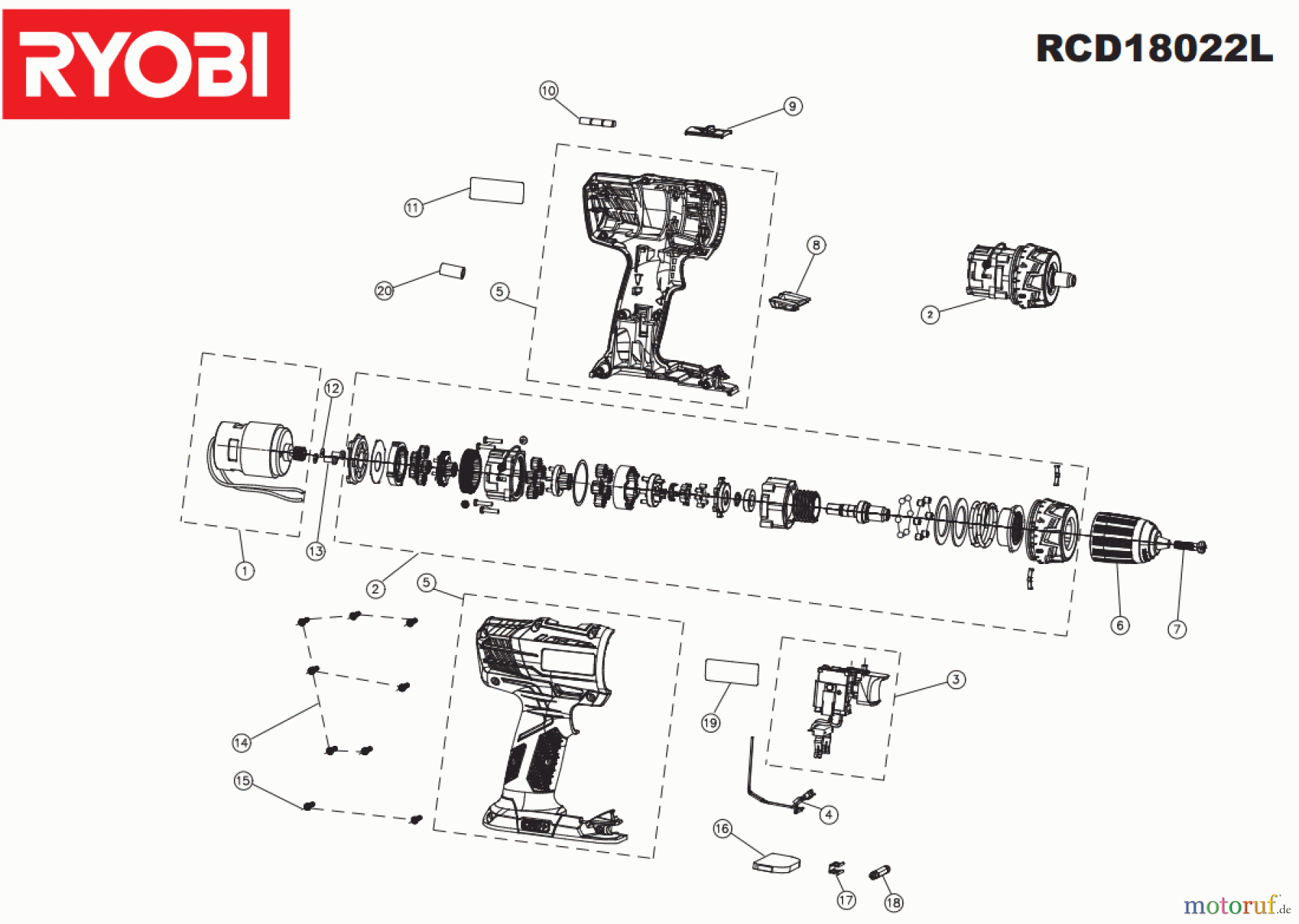  Ryobi (Schlag-)Bohrschrauber Bohrschrauber RCD18022L Seite 1