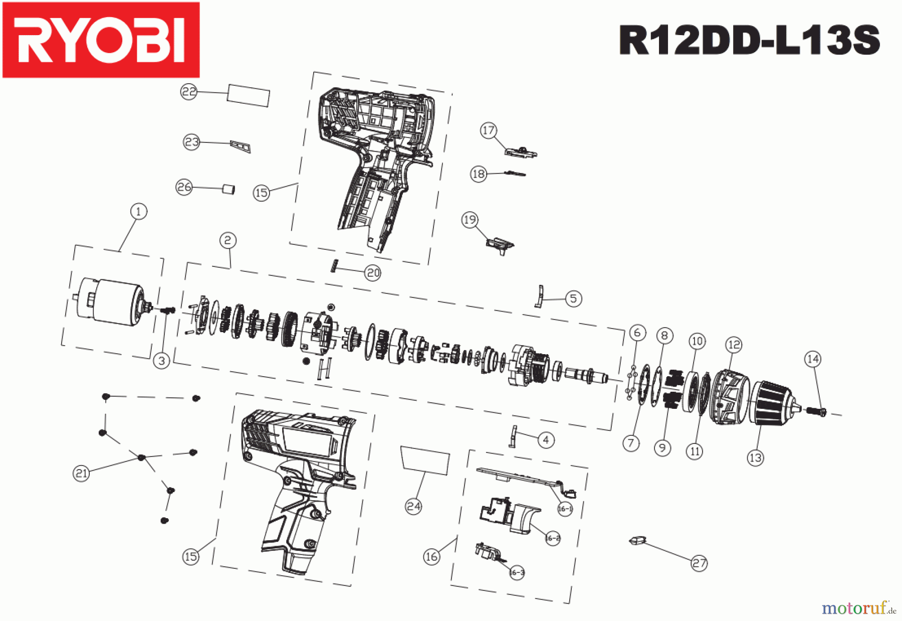  Ryobi (Schlag-)Bohrschrauber Bohrschrauber R12DD-L13S Seite 1