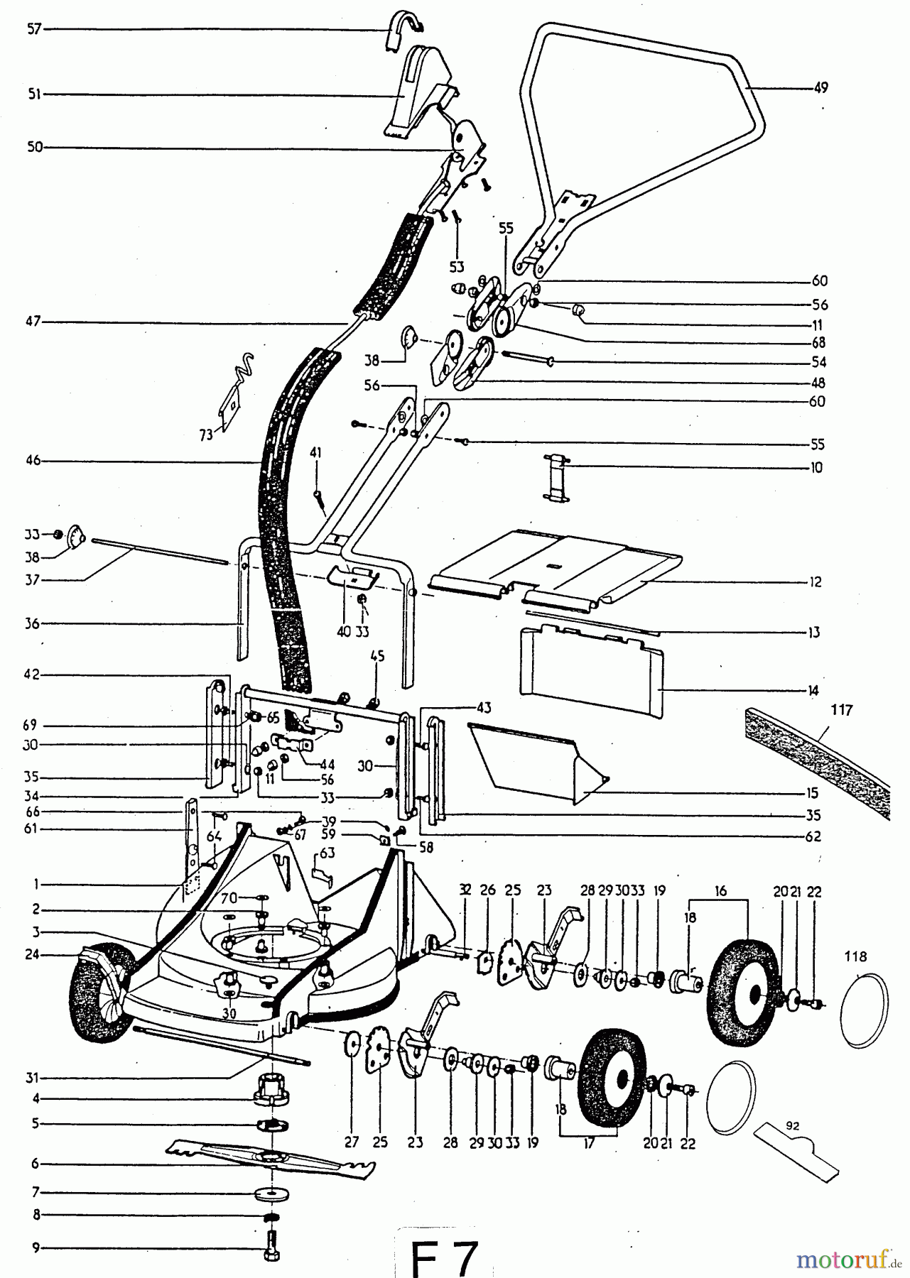  Wolf-Garten Petrol mower 4.46 B 6905580 Series A  (1996) Handle, Wheels