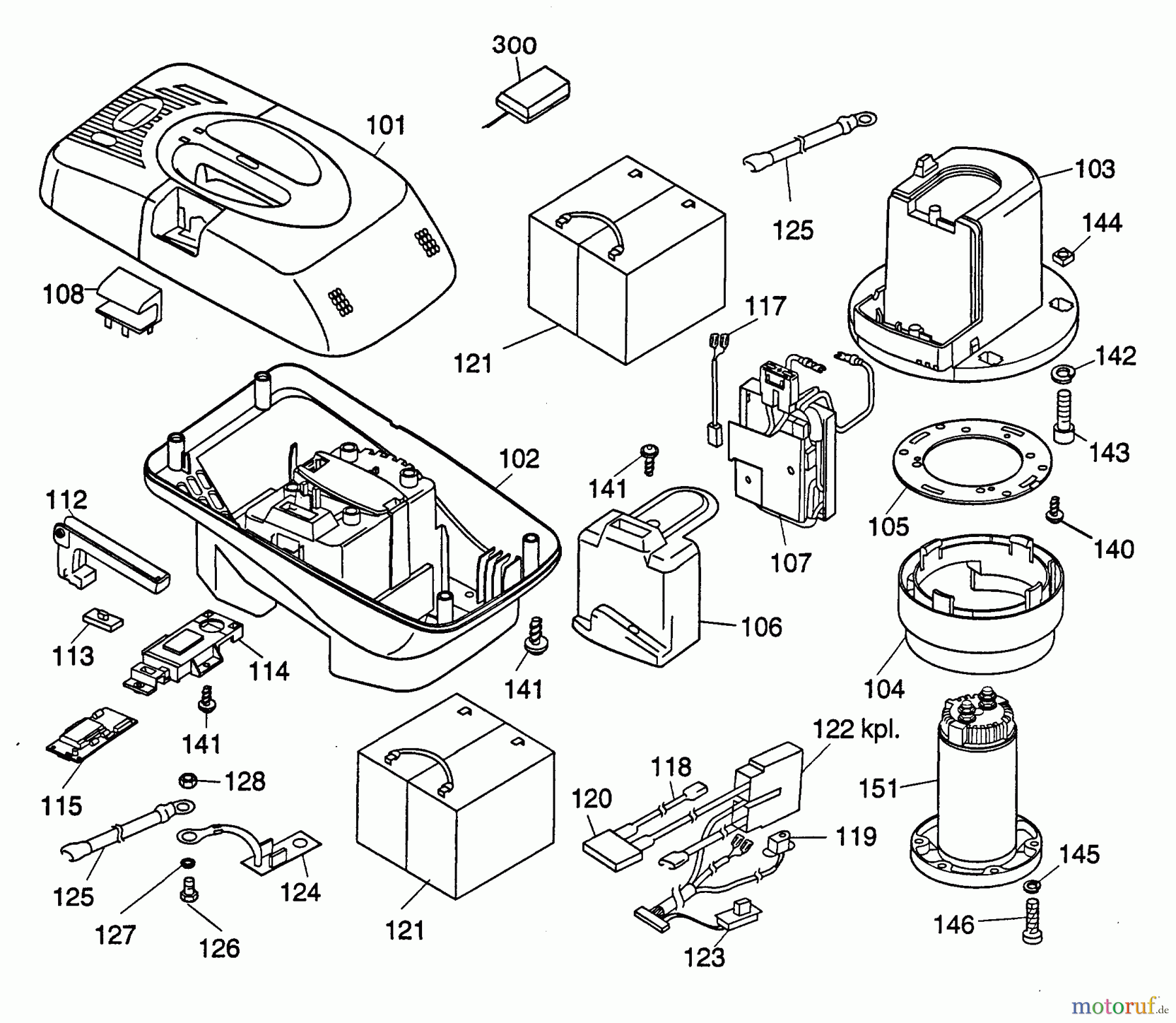  Wolf-Garten Akkumäher mit Antrieb 6.42 ACAN 4946080 Serie B  (1999) Elektroteile mit Wechselakku 12 AH