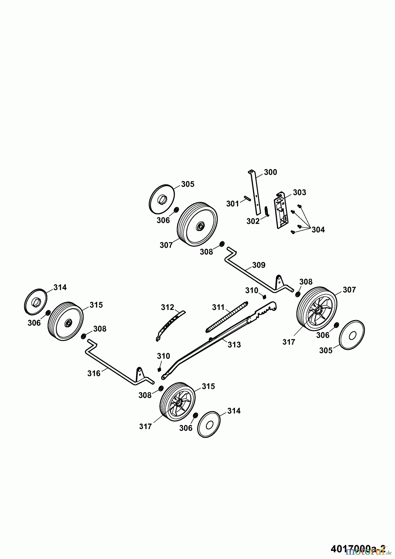  Wolf-Garten Motormäher 6.40 B 4017000 Serie A  (2007) Räder, Schnitthöhenverstellung