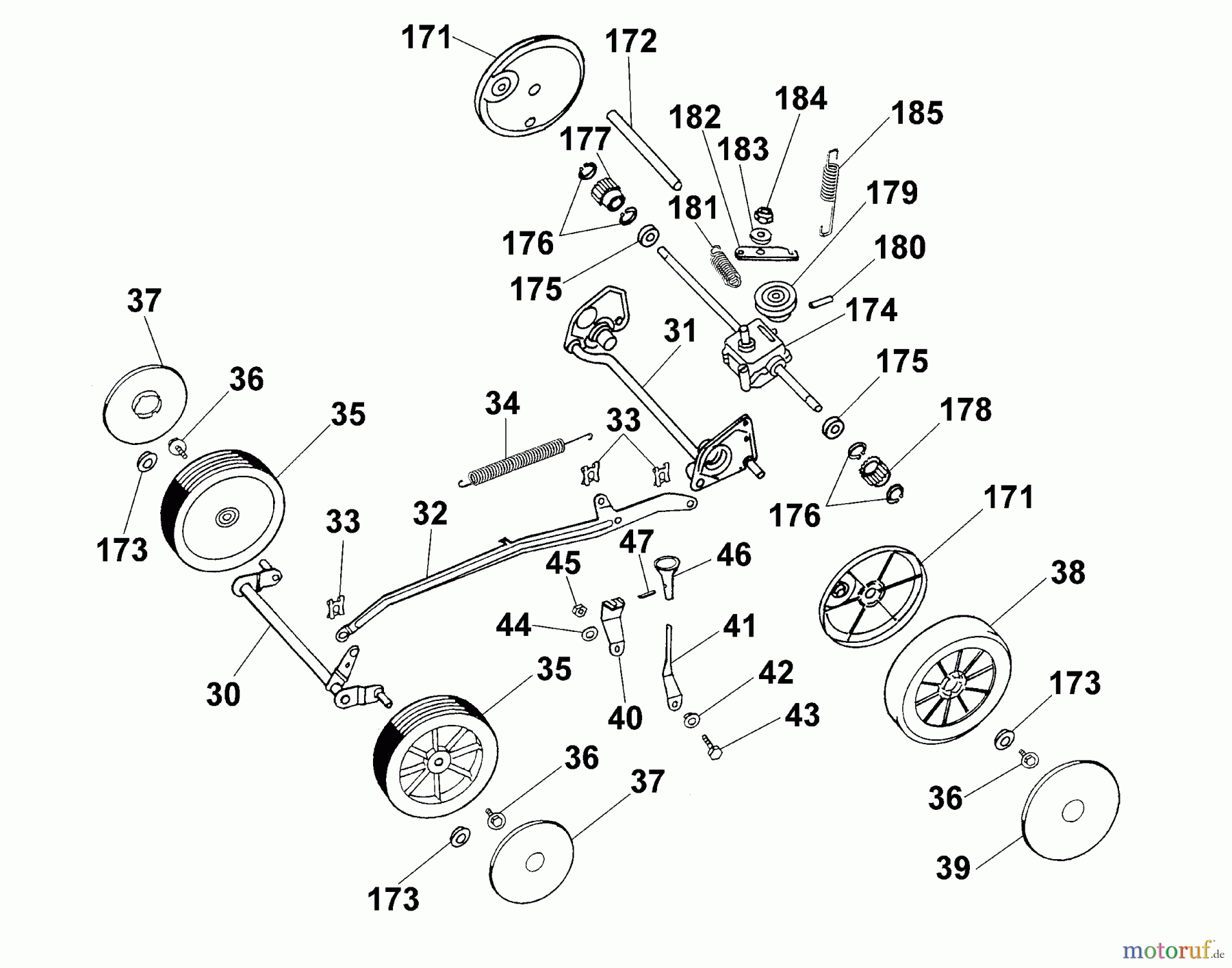  Wolf-Garten Motormäher mit Antrieb Concept 43 BA 4358000 Serie A  (1999) Höhenverstellung, Räder