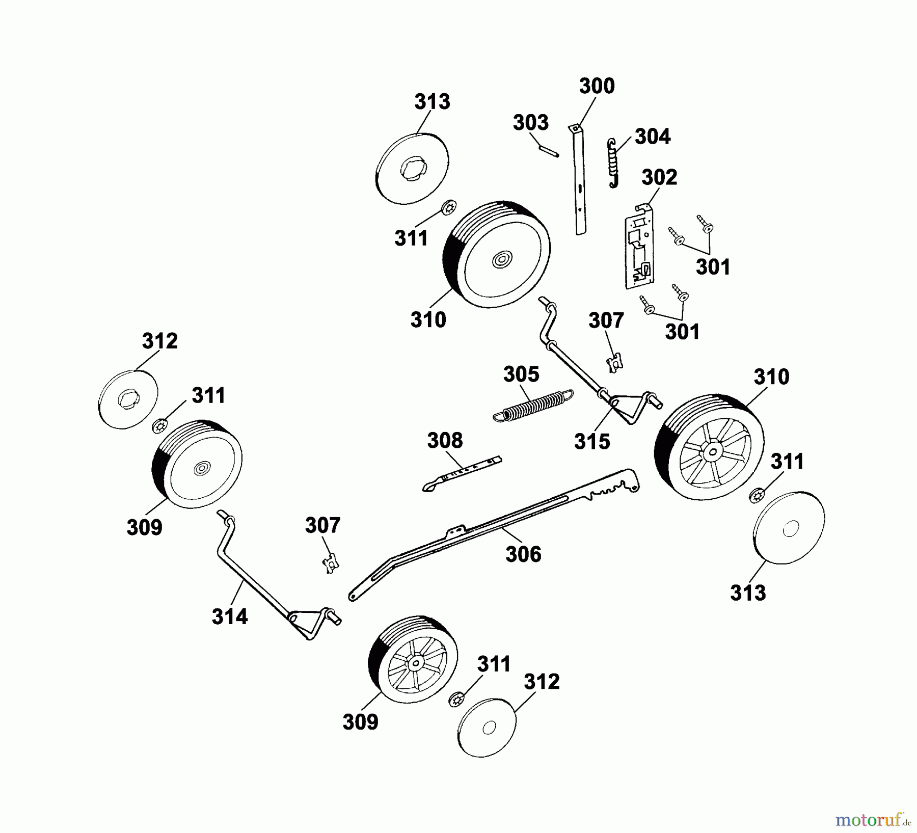  Wolf-Garten Motormäher B 46 TB 4602080 Serie D  (2005) Räder, Schnitthöhenverstellung