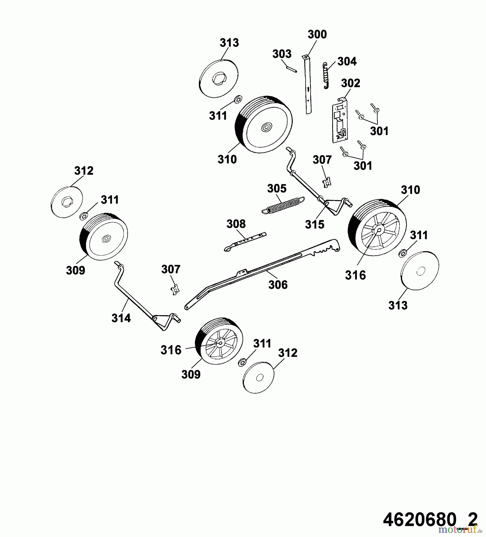  Wolf-Garten Elektromäher Esprit 46 E 4620680 Serie D  (2005) Räder, Schnitthöhenverstellung