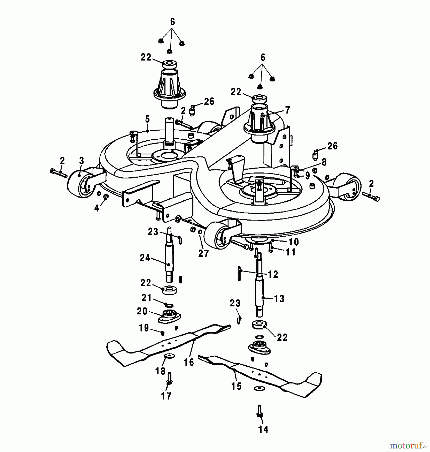 Wolf-Garten Rasentraktoren Trac OHV 6 6200000 Serie A (2001) Mähwerksgehäuse, Messer, Messeraufnahme