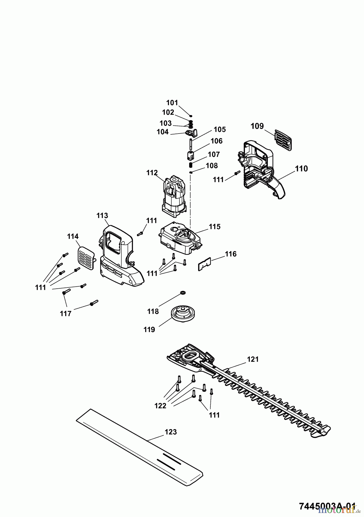  Wolf-Garten Elektroheckenscheren HSE 55 V 7445003 Serie A  (2007) Messer, Messeraufnahme, Motor