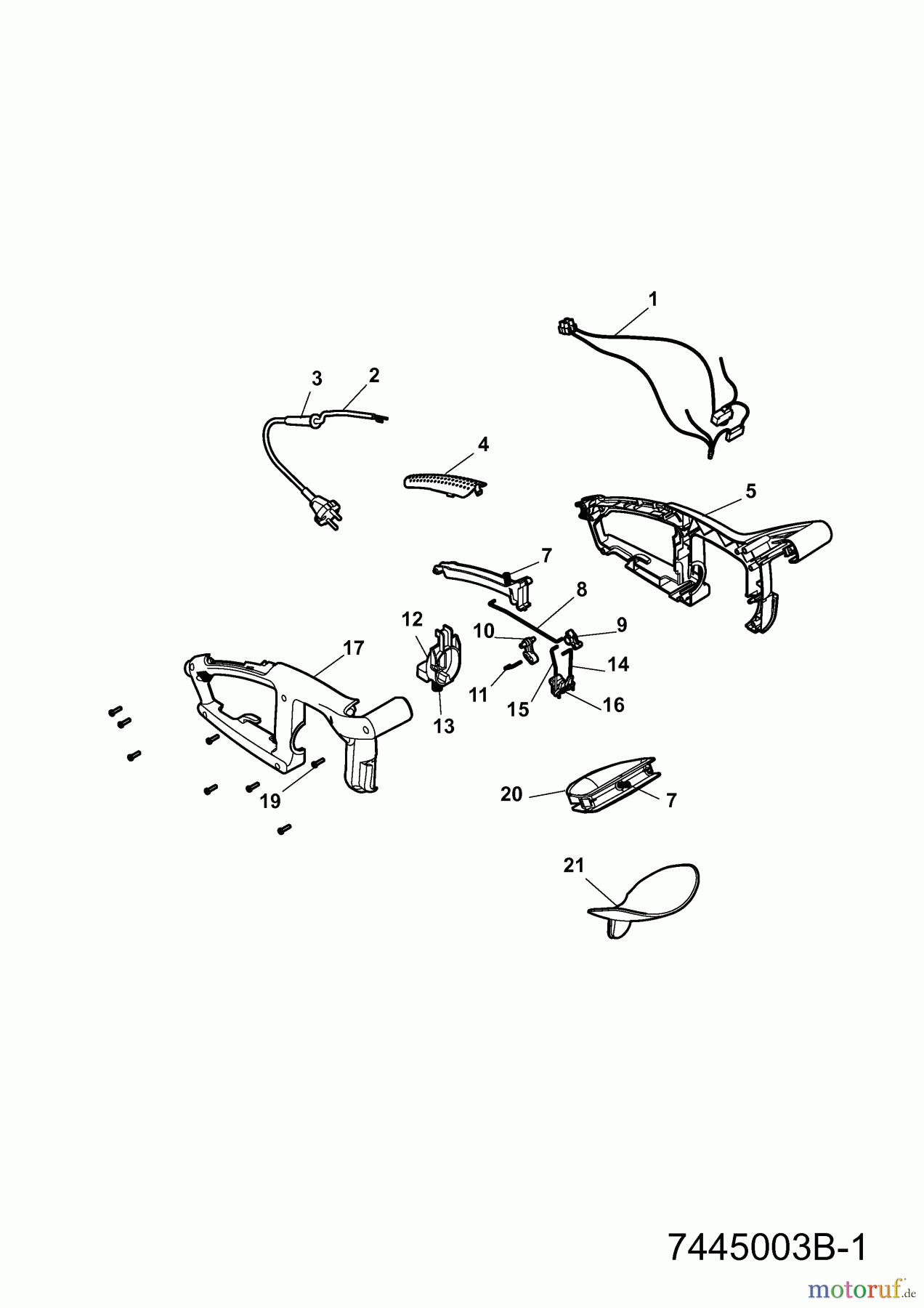  Wolf-Garten Elektroheckenscheren HSE 55 V 7445003 Serie B  (2008) Handgriff, Schalter, Stiel