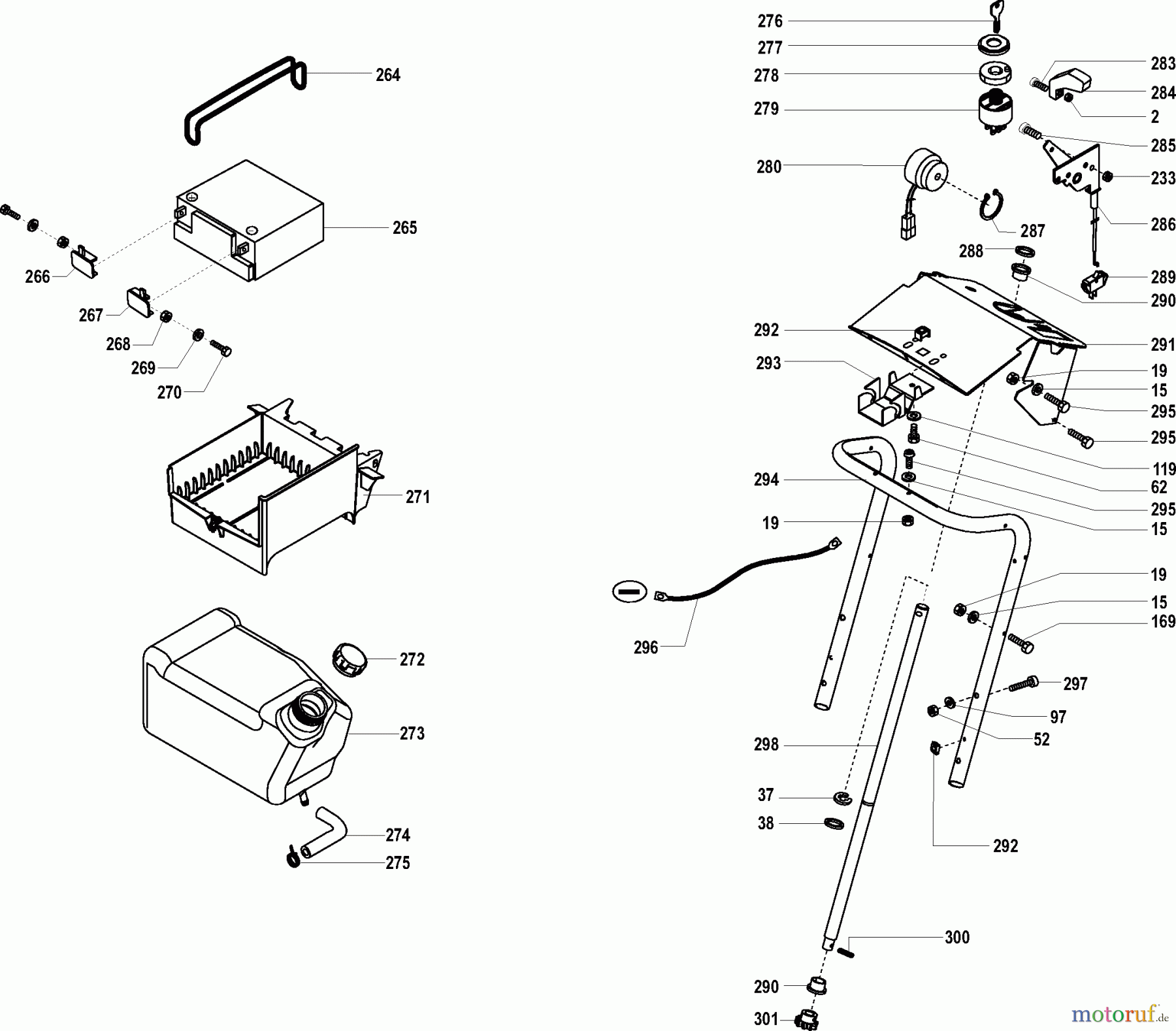  Dolmar Rasentraktoren TM-102.17 H TM-102.17 H (2005) 8  TANK, BATTERIE, LENKSÄULE