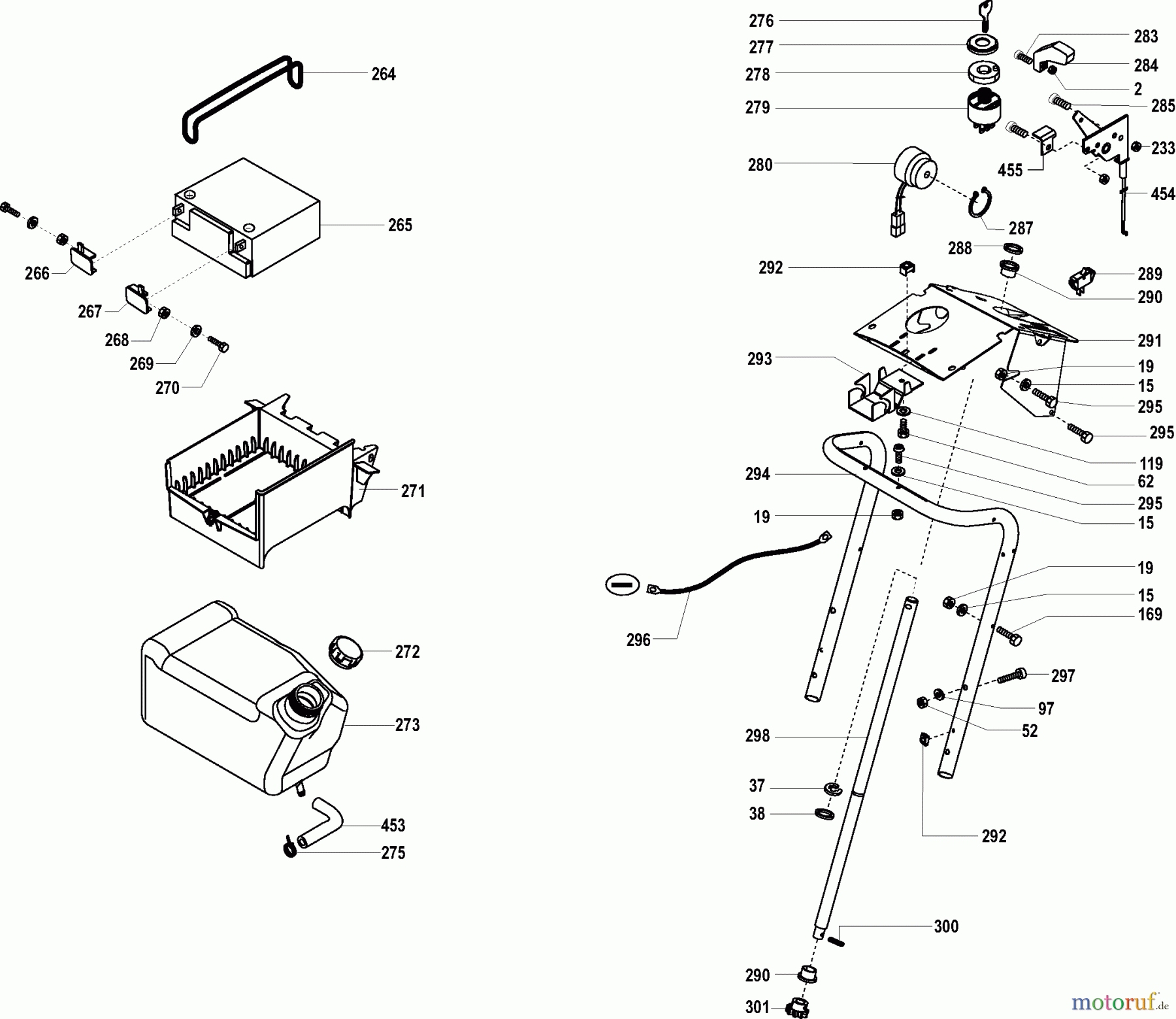 Dolmar Rasentraktoren TM-102.18 H2 TM-102.18 H2 (2005) 6 TANK, BATTERIE, LENKSÄULE