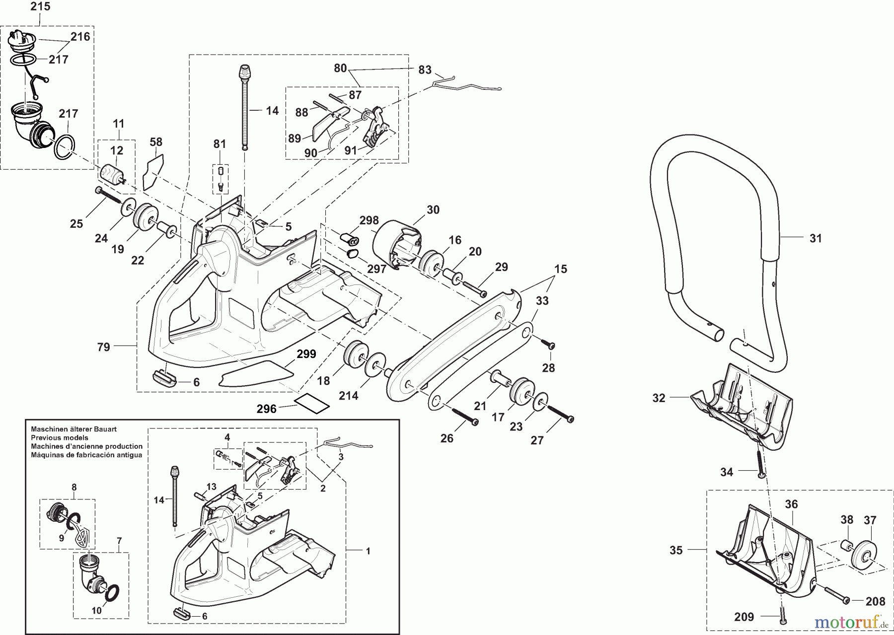  Dolmar Trennschleifer Benzin PC-6412 CD 1  Tankeinheit und Handgriffe