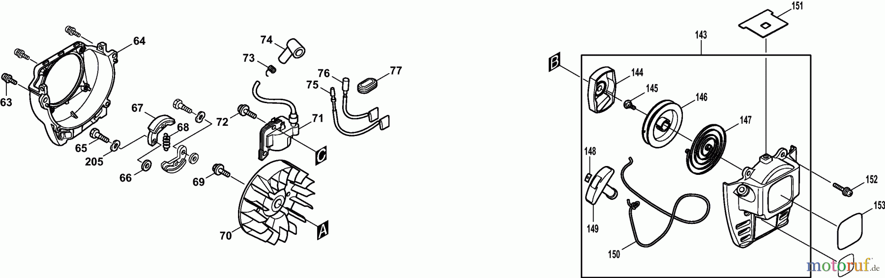  Dolmar Motorsensen & Trimmer Benzin 4-Takt MS3524R 3  Kupplung, Zündelektronik, Anwerfvorrichtung
