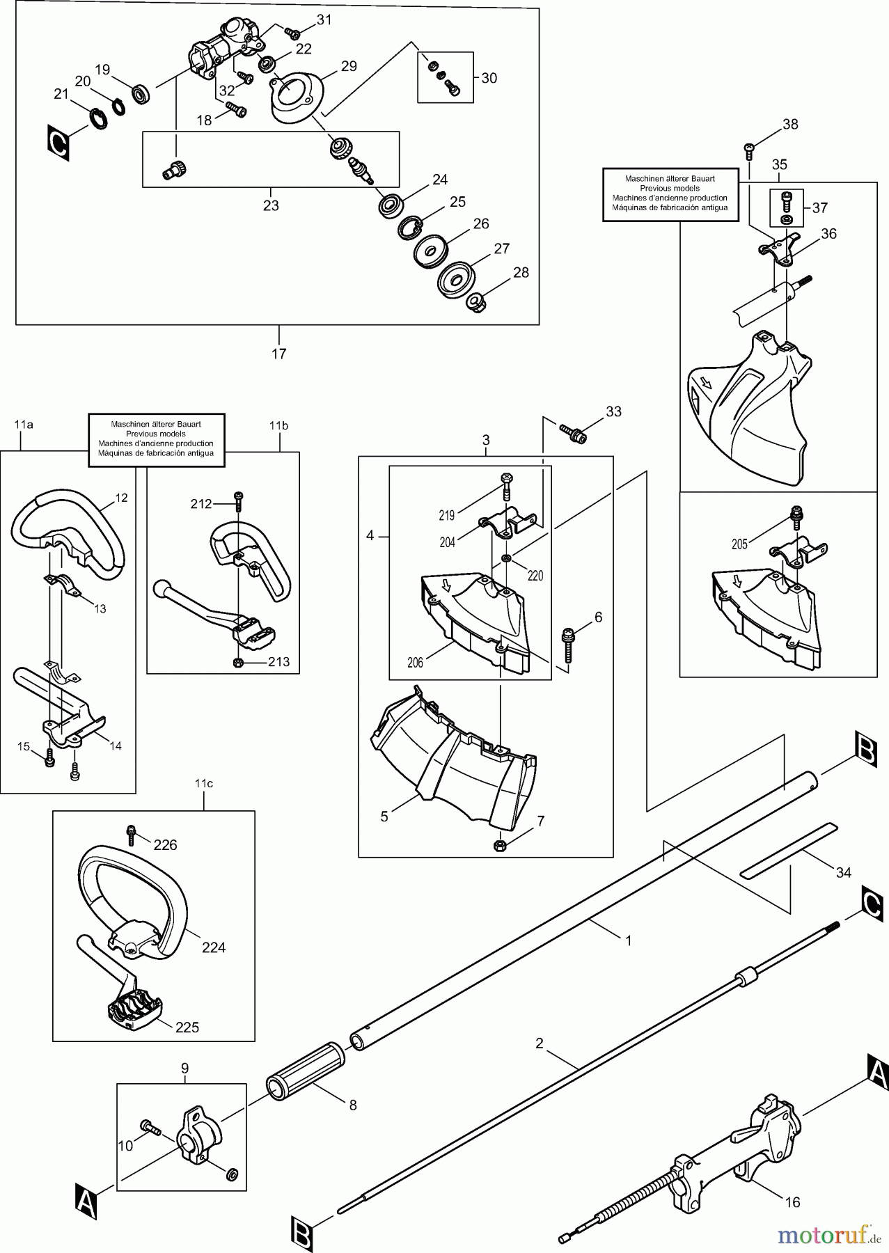 Dolmar Motorsensen & Trimmer Benzin 4-Takt MS-251.4 (USA) 1 Hauptrohr, Griff, Schutzhaube, Getriebe
