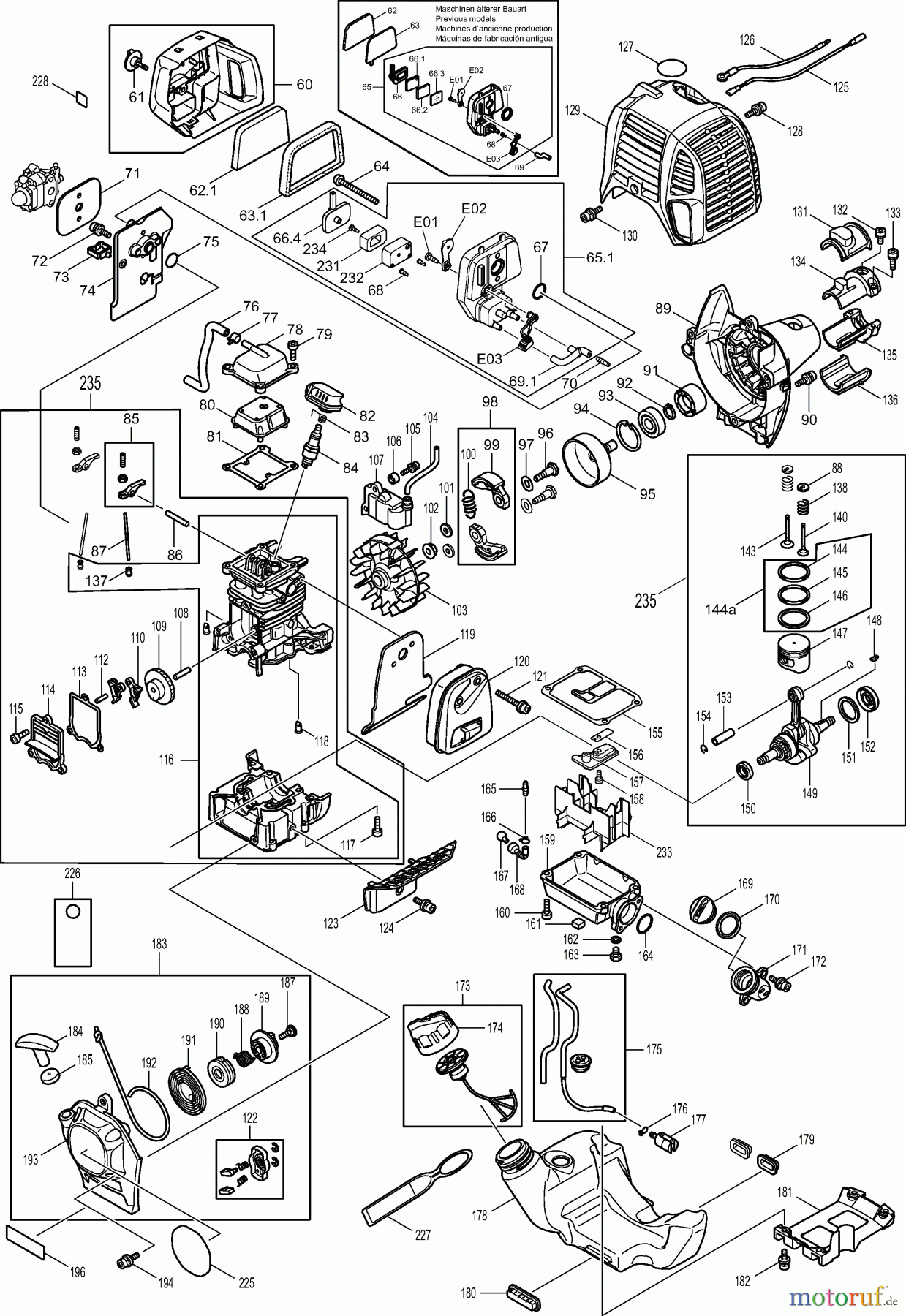 Dolmar Motorsensen & Trimmer Benzin 4-Takt MS-246.4 U (USA) 2 Kurbelgehäuse, Zylinder, Zündung, Schalldämpfer, Kraftstofftank