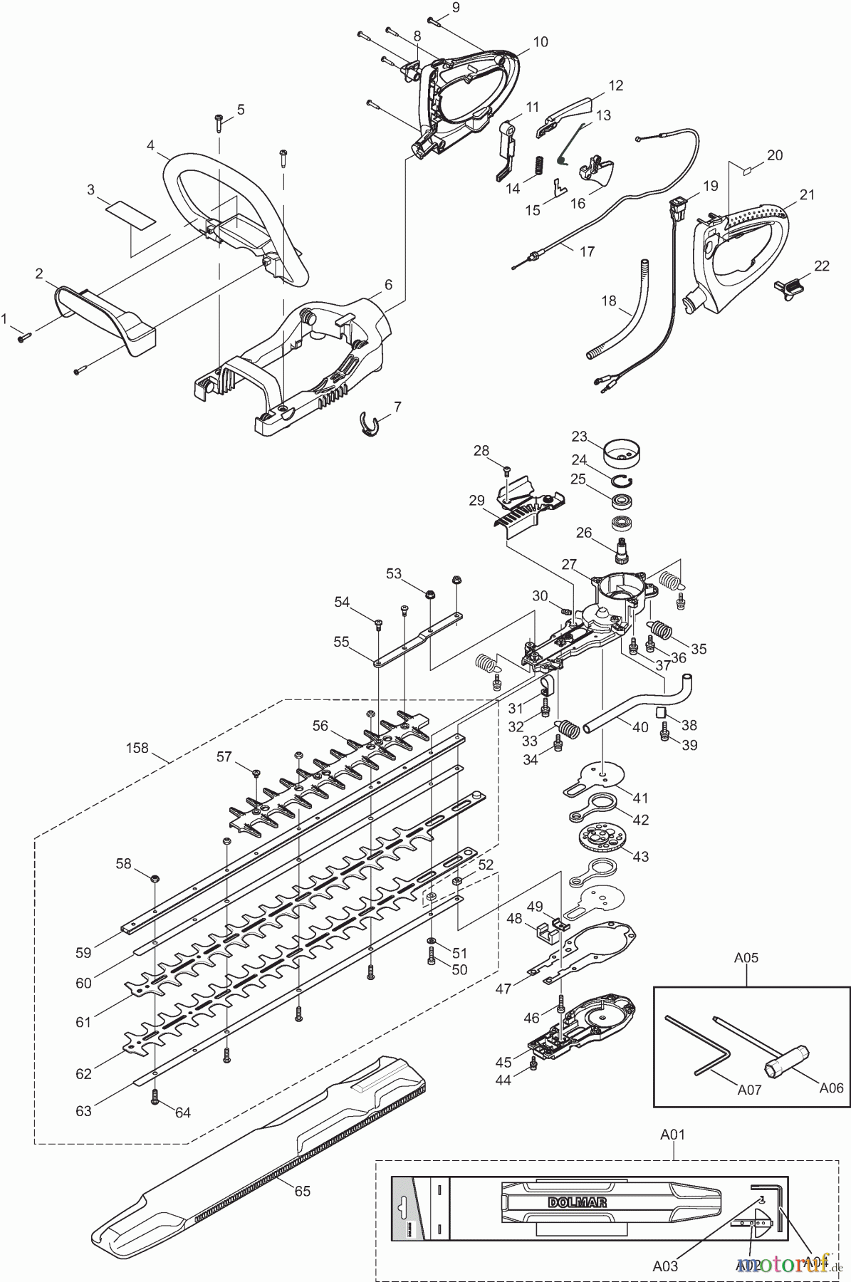  Dolmar Heckenscheren Benzin HT2360D 1  Gehäuse, Bügelgriff, Getriebe, Scherblatt