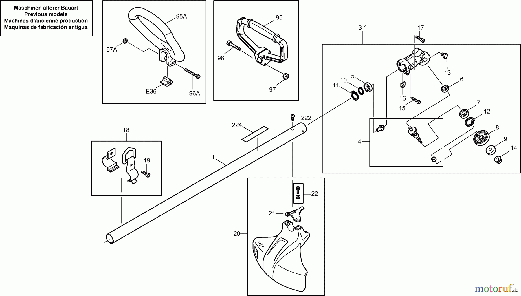  Dolmar Motorsensen & Trimmer Benzin 2-Takt MS-20 C (USA) 1b  Hauptrohr, Griff, Schutzhaube, Getriebe
