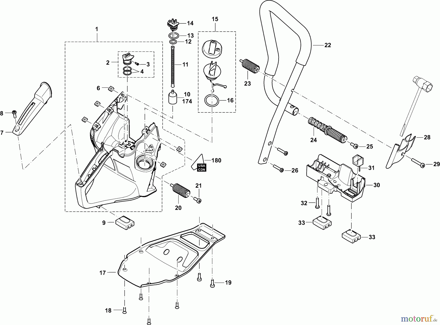  Dolmar Trennschleifer Benzin PC6114 1  Tankeinheit und Handgriffe