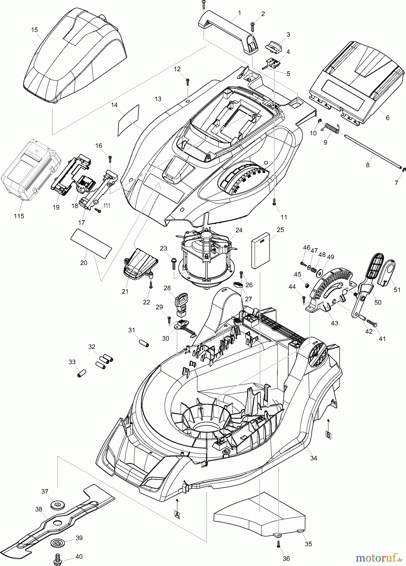 Dolmar Rasenmäher Akku AM-3643 1 Gehäuse, Akku, Motor, Messer