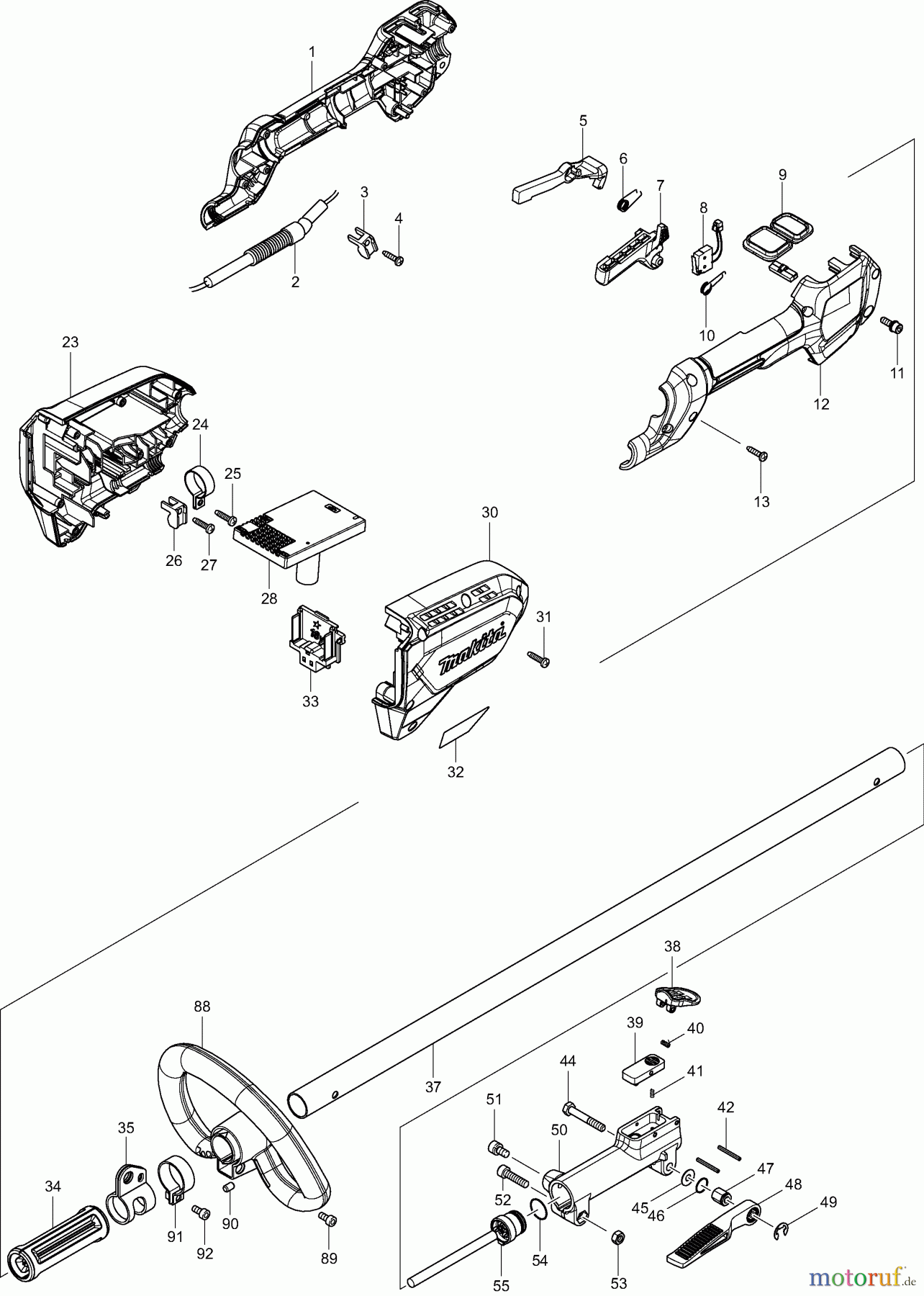  Dolmar Motorsensen & Trimmer Akku DUR188L 1  Schaftrohr, Handgriff