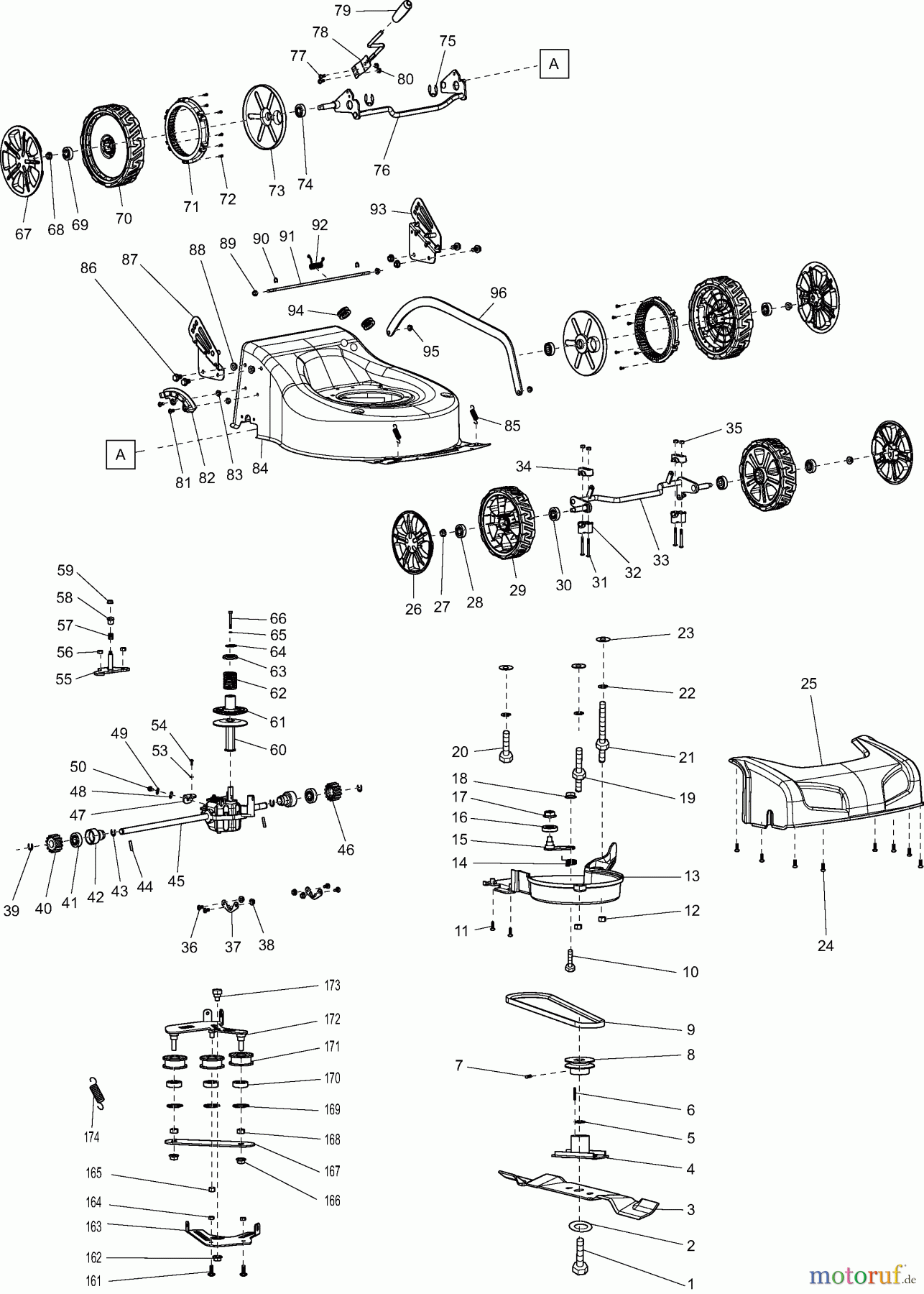  Dolmar Rasenmäher Benzin PM4601S3C 1  Gehäuse, Räder, Messer