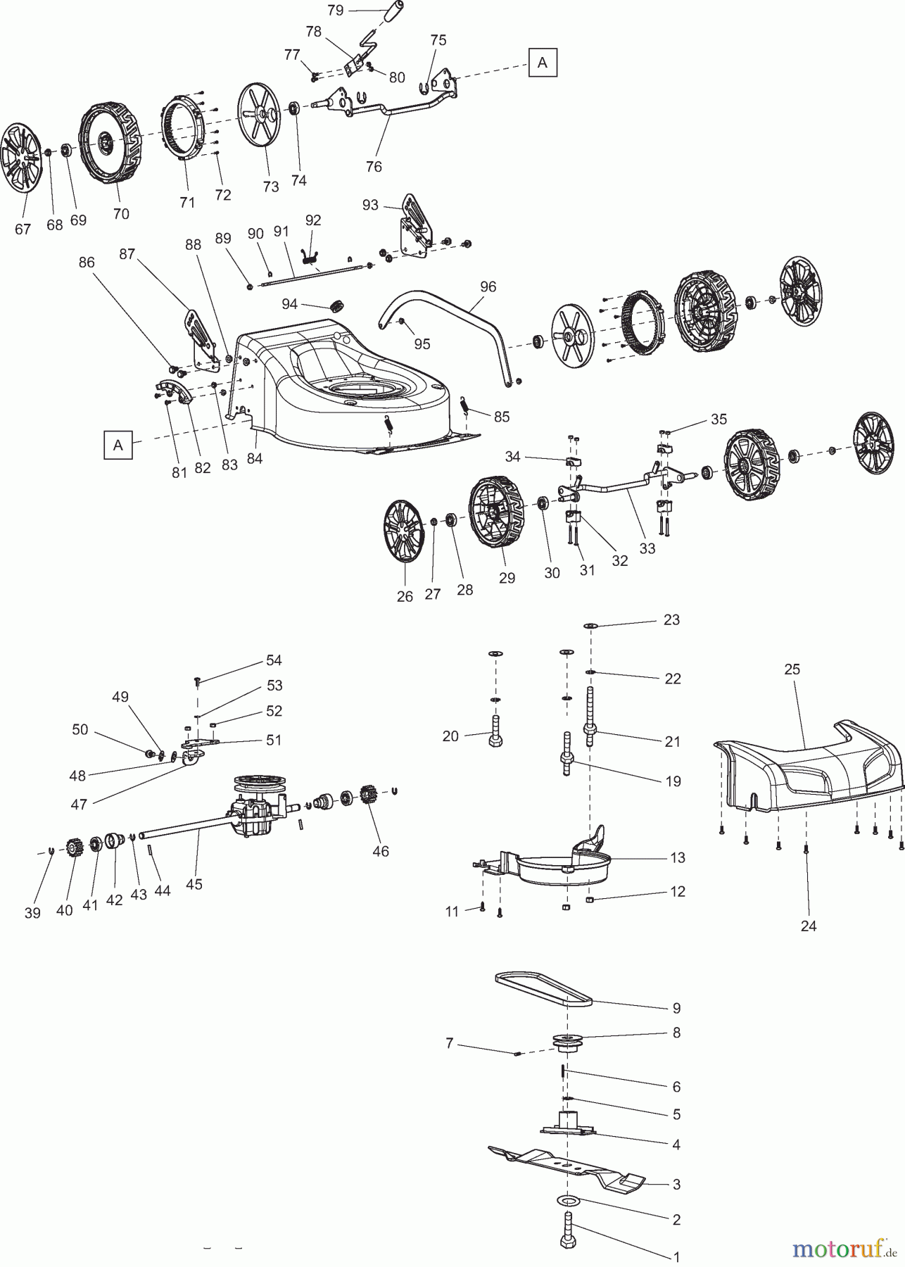  Dolmar Rasenmäher Benzin PM4601SC 2  Deck, Räder, Messer