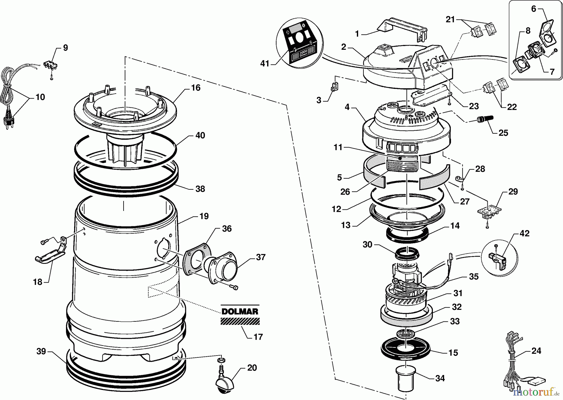  Dolmar Nass- & Trockensauger WD-2035 1  Gehäuse, Motor