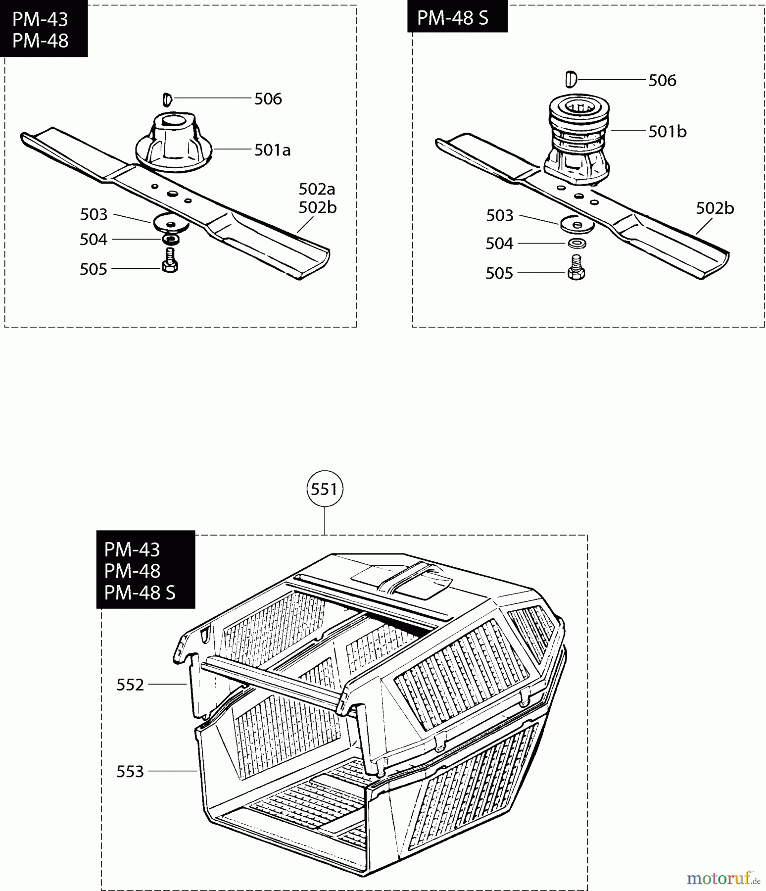Dolmar Rasenmäher Benzin PM-48 PM-48 (=>2001) 6 Messer, Grasfangkorb