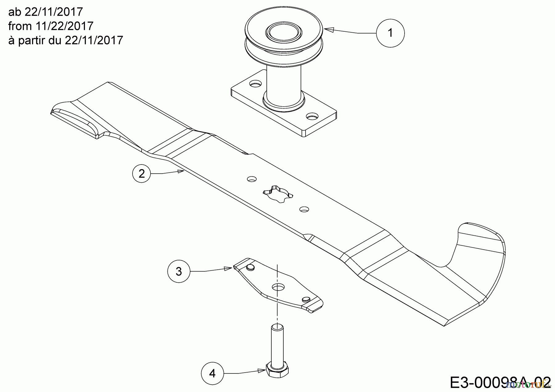  MTD Motormäher mit Antrieb Smart 46 SPO 12D-TASJ600  (2017) Messer, Messeraufnahme ab 22/11/2017