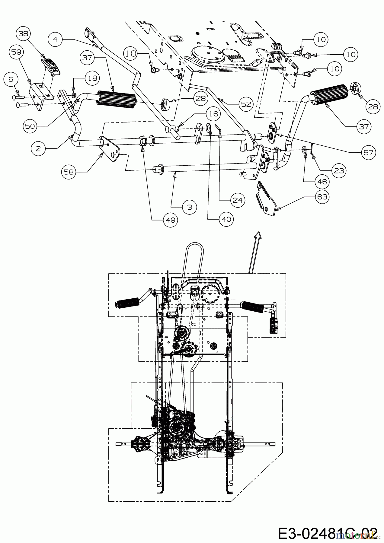  Helington Rasentraktoren H 105 HK 13AG71KN686  (2019) Bremswelle, Pedalwelle, Schaltstange