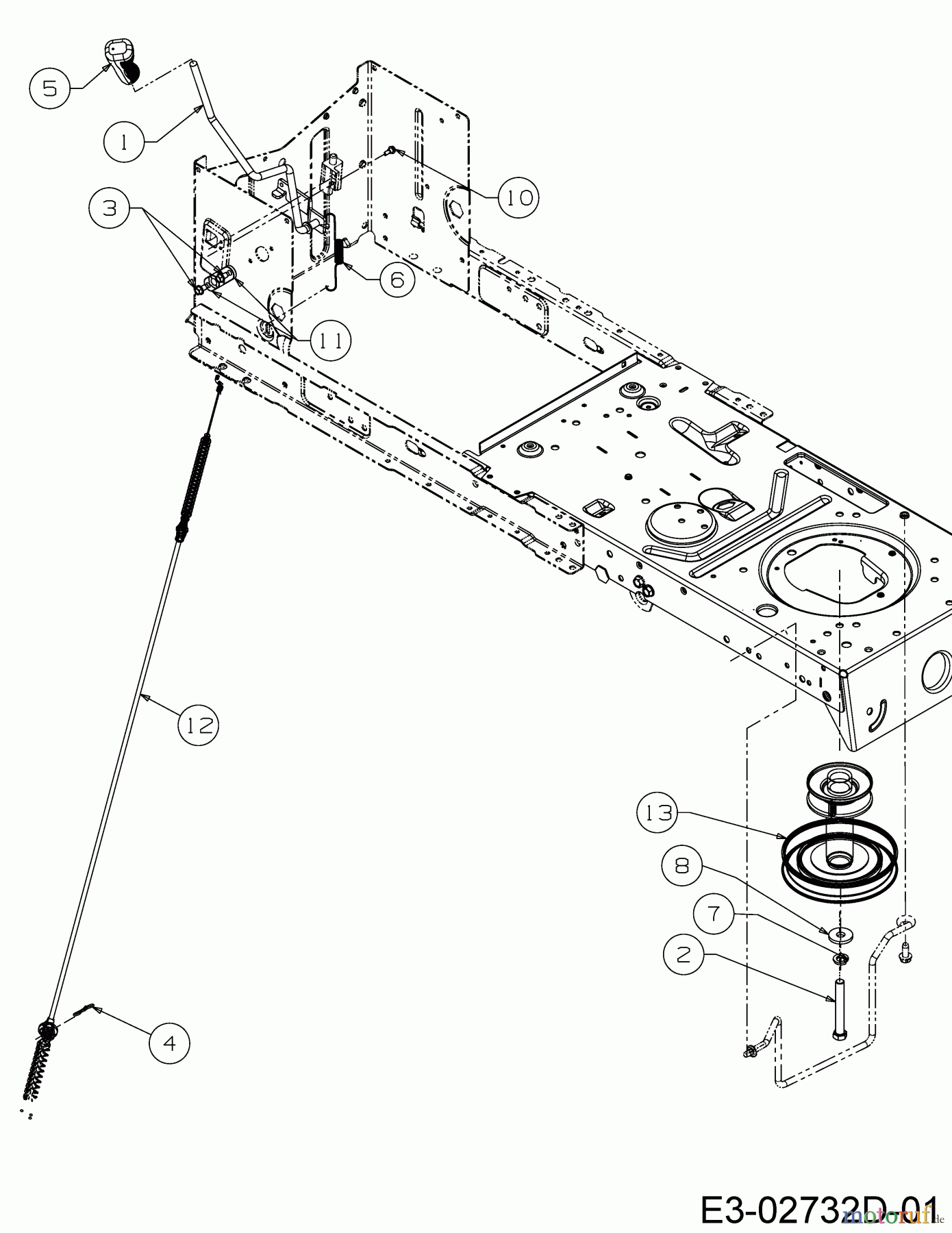  Craftsman Rasentraktoren LT 2000 13AJ77SG699  (2011) Mähwerkseinschaltung, Motorkeilriemenscheibe