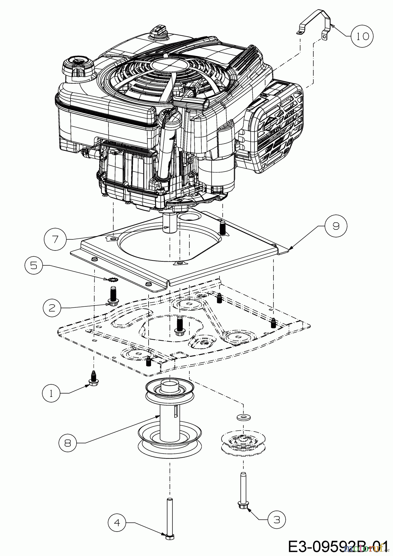  MTD Rasentraktoren Minirider 60 RDHE 13B521SC600 (2020) Motorkeilriemenscheibe, Motorträger