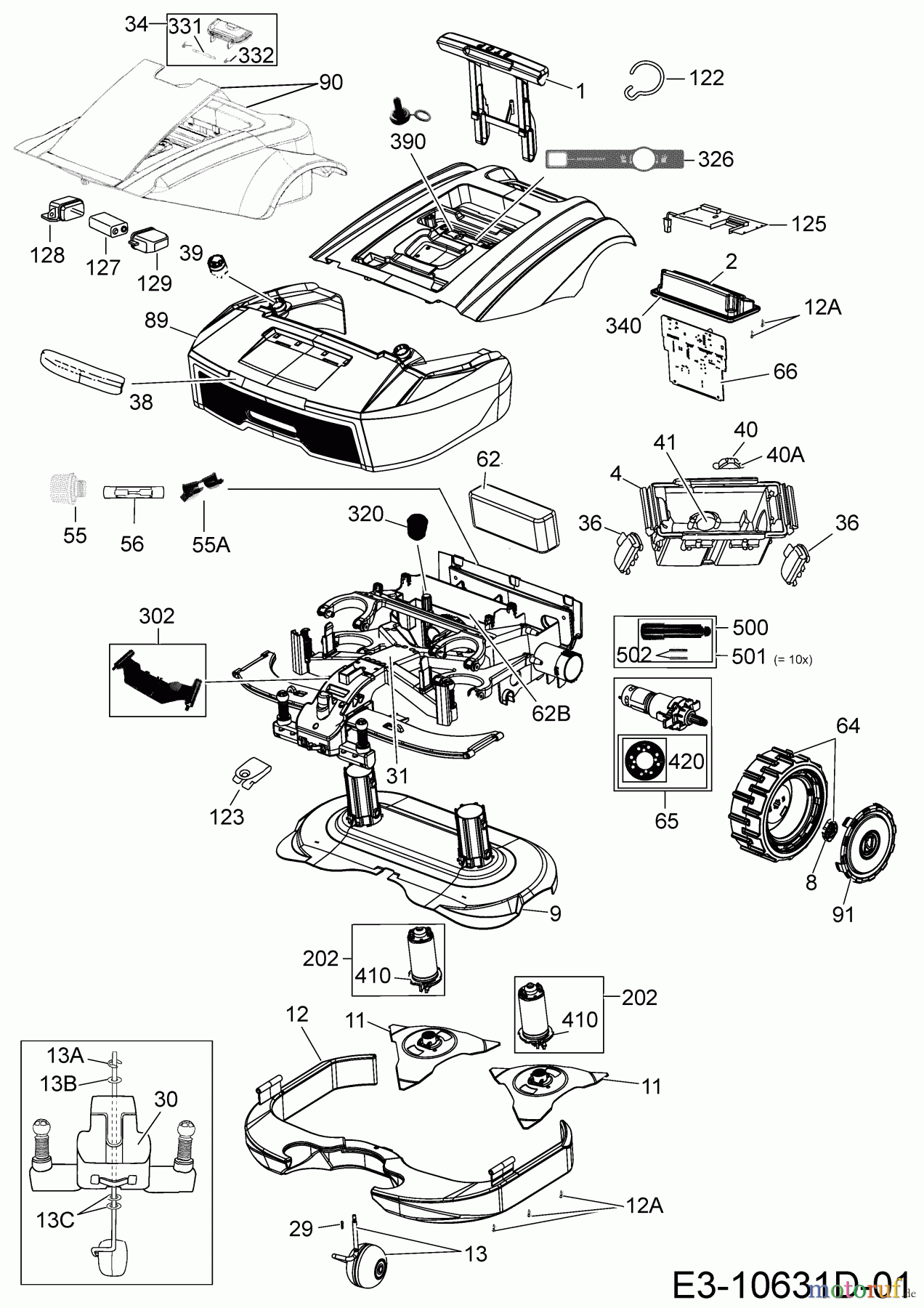  Cub Cadet Mähroboter XR3 4000 22CSDAED603 (2020) Elektromotore, Gehäuse, Messer, Räder