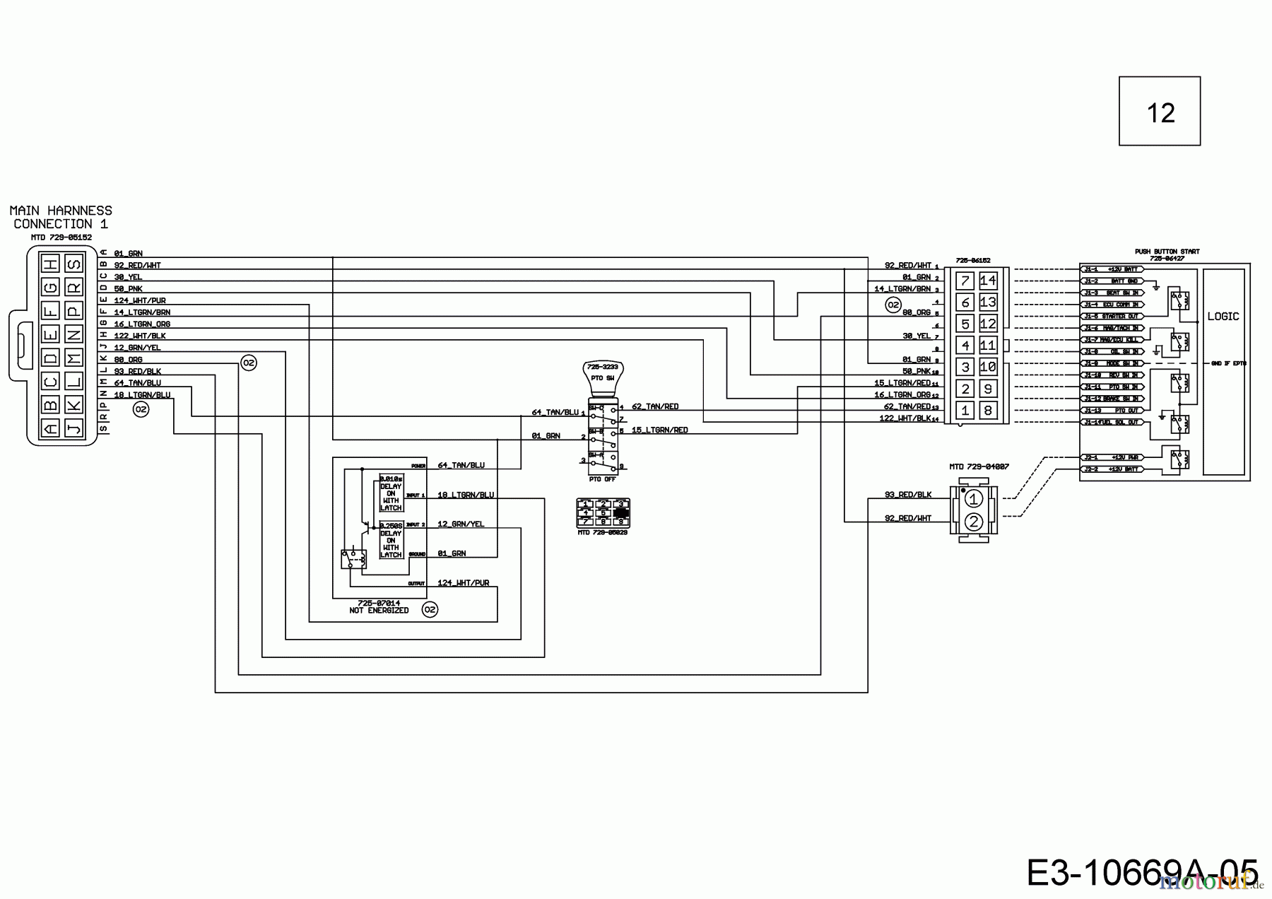  Wolf-Garten Rasentraktoren 95.180 H 13BTA1VB650  (2018) Schaltplan Elektromagnetkupplung