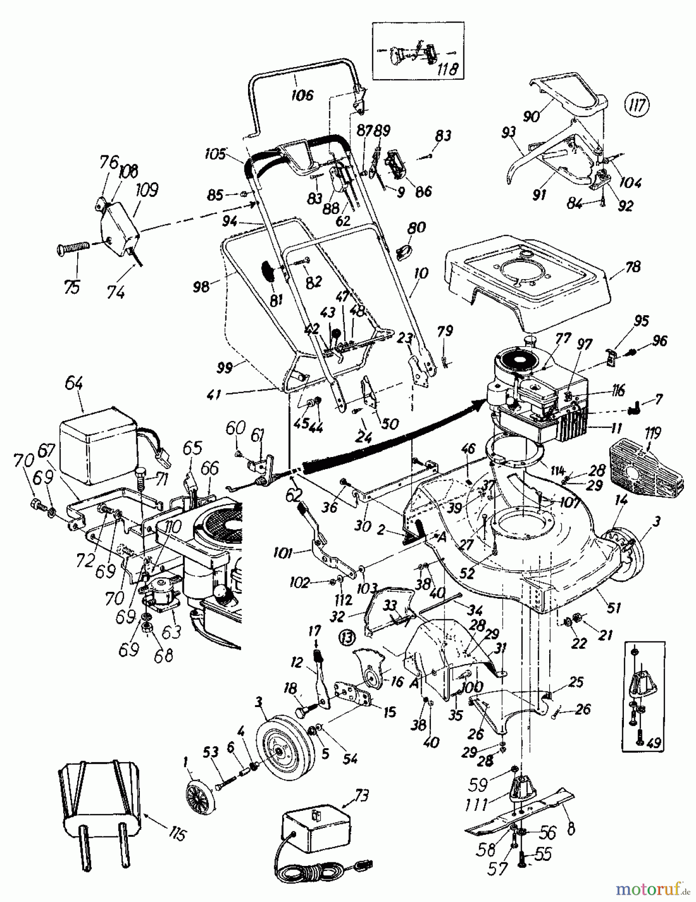  MTD Motormäher mit Antrieb REX-COMBI 51 ESSL 125-3570  (1985) Grundgerät