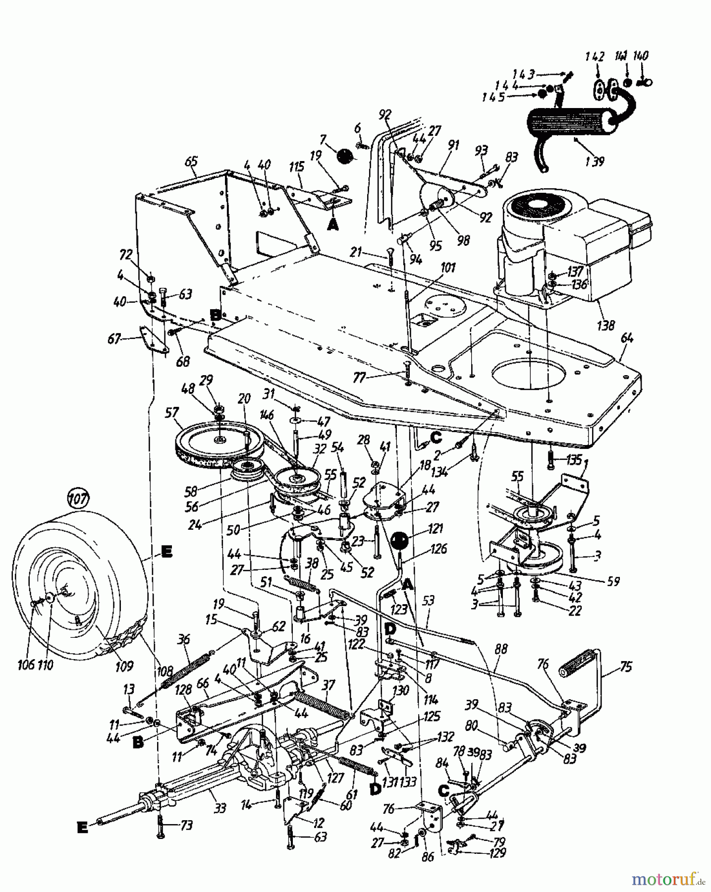  MTD Rasentraktoren 11/81 137-3320  (1987) Fahrantrieb, Motorkeilriemenscheibe, Pedal, Räder hinten