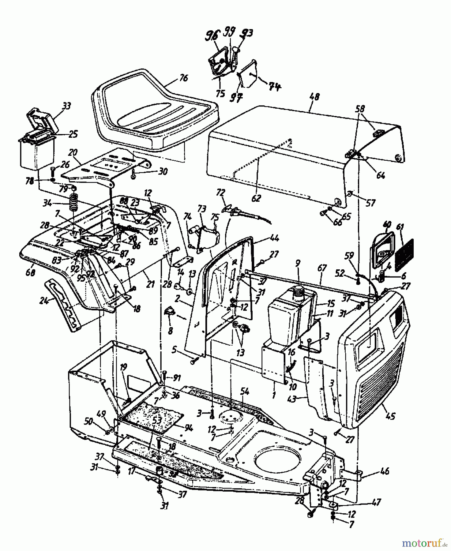  MTD Rasentraktoren 11/81 130-332D  (1990) Armaturenbrett, Motorhaube, Sitzwanne