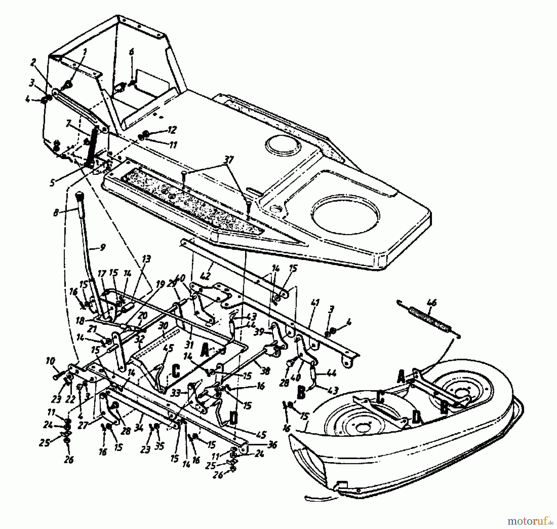  MTD Rasentraktoren 11/81 130-332D  (1990) Mähwerksaushebung