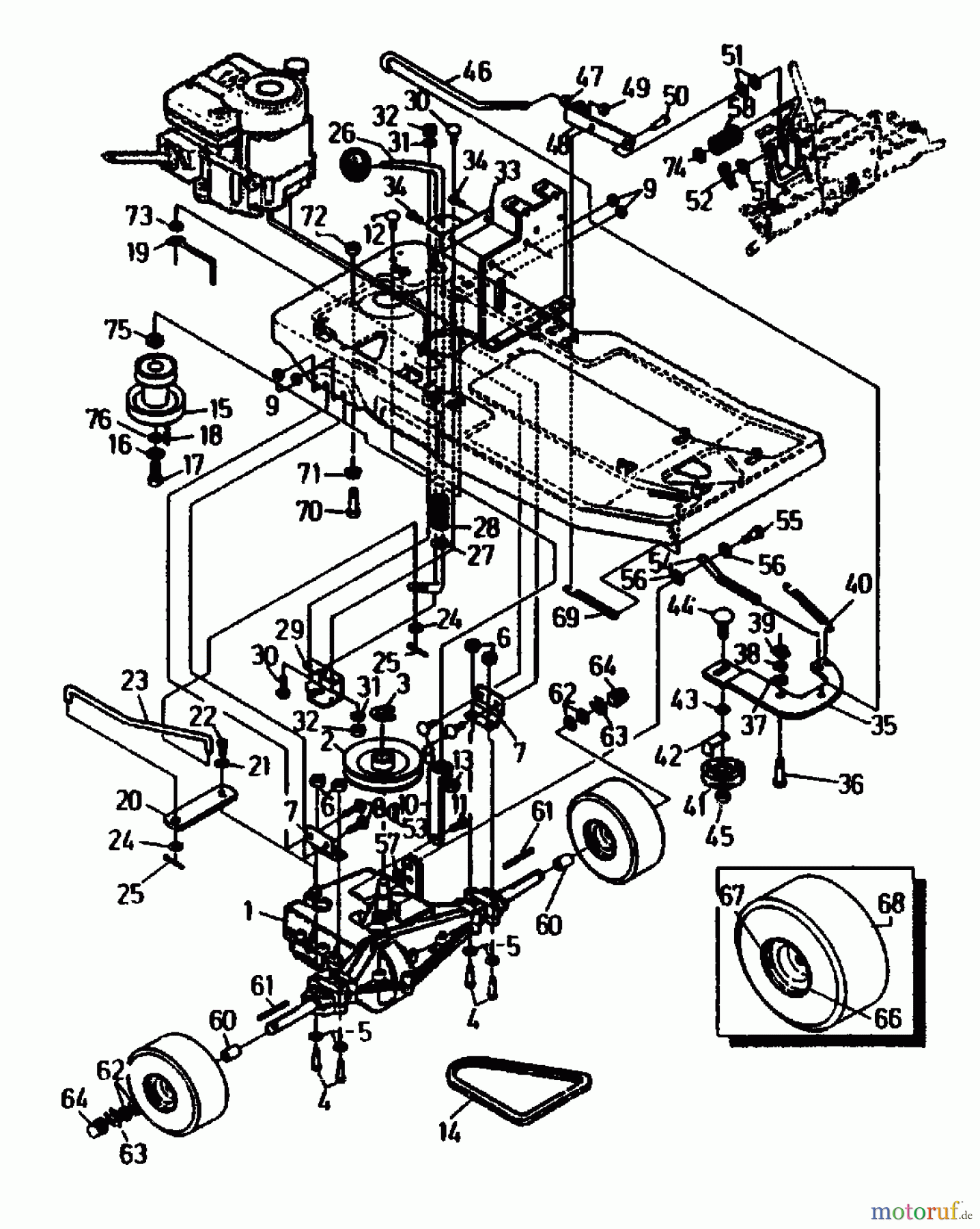  Gutbrod Rasentraktoren ASB 90-10 04015.01  (1991) Getriebe, Motorkeilriemenscheibe, Räder hinten