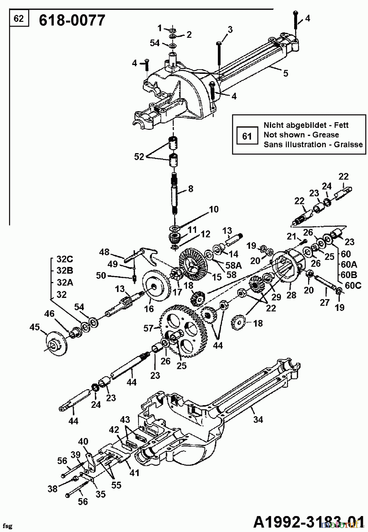  MTD Rasentraktoren 12/36 133-470E600  (1993) Getriebe 618-0077
