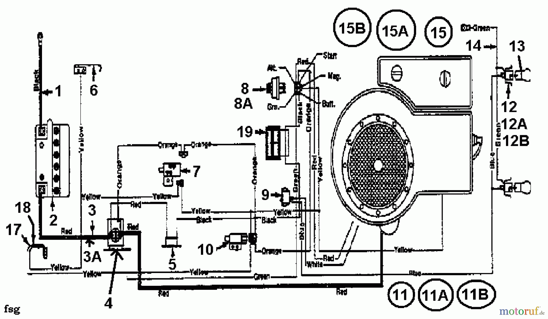  MTD Rasentraktoren 11/91 133C470E600  (1993) Schaltplan Einzylinder