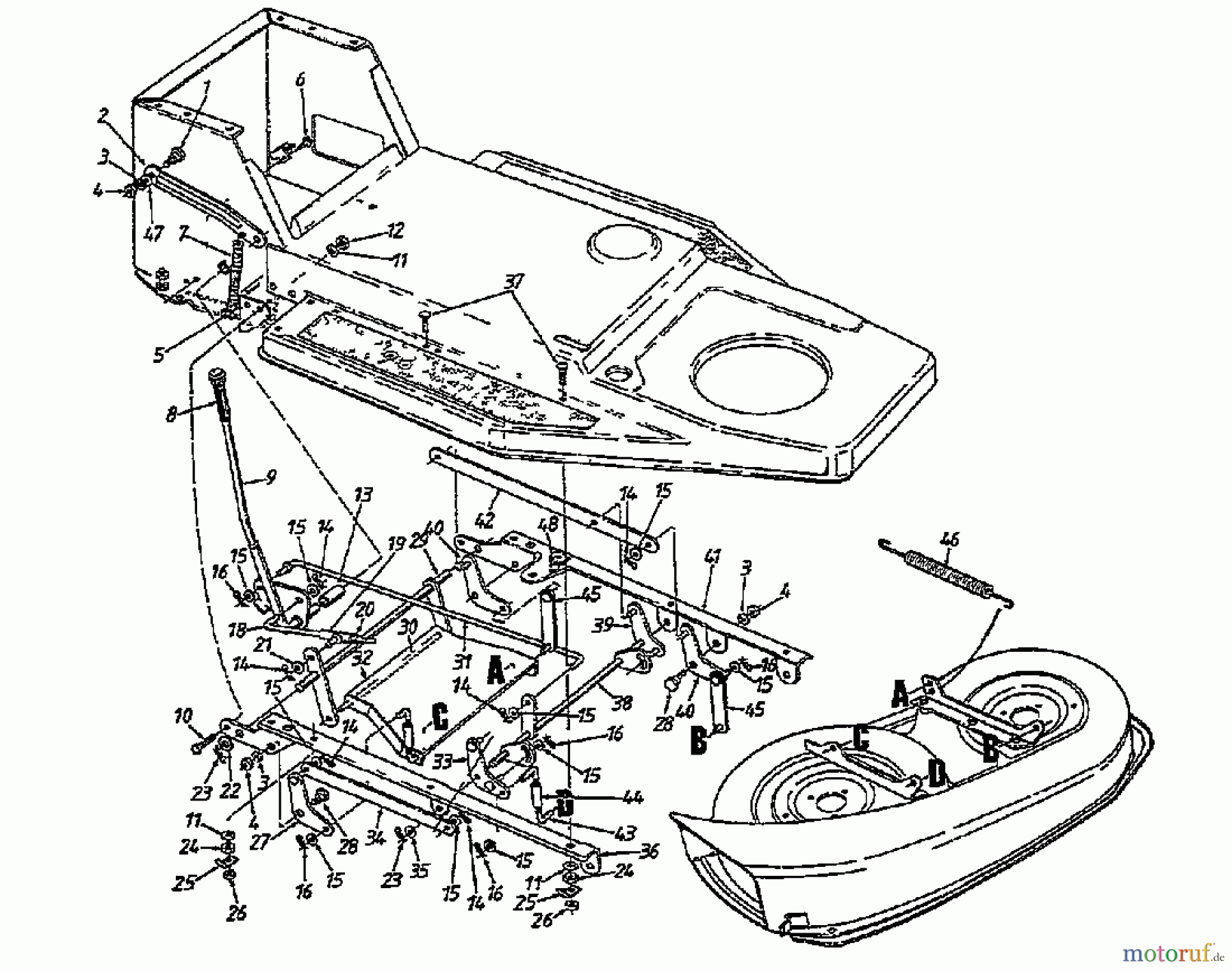  MTD Rasentraktoren 11/81 132-332D  (1992) Mähwerksaushebung